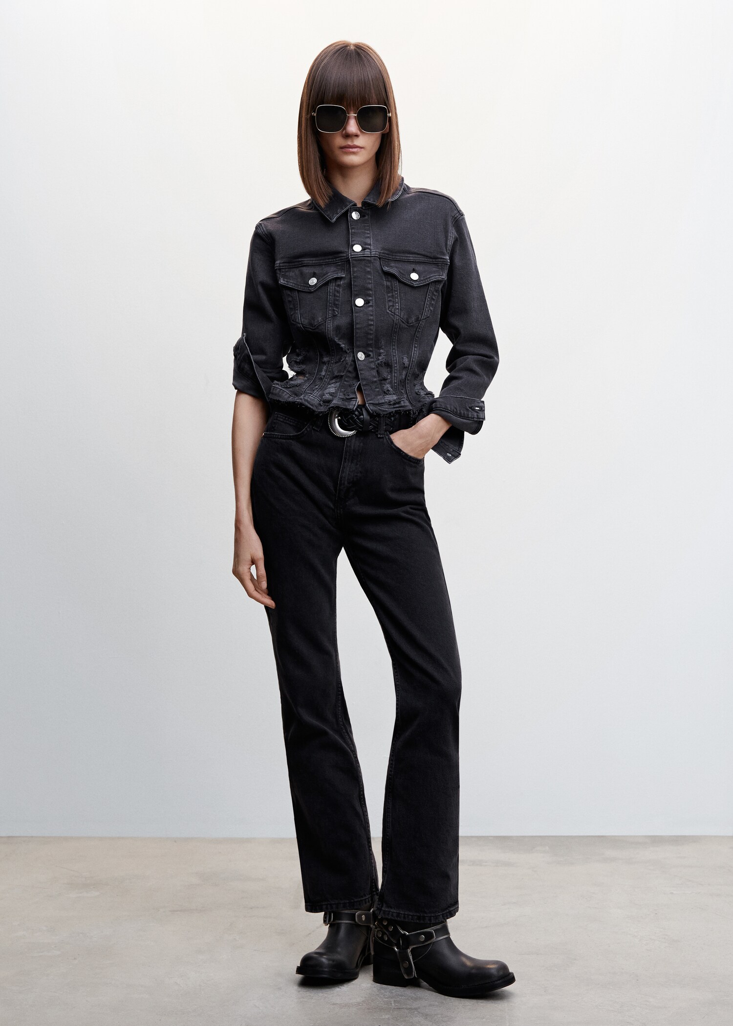 Frayed hem denim jacket - General plane
