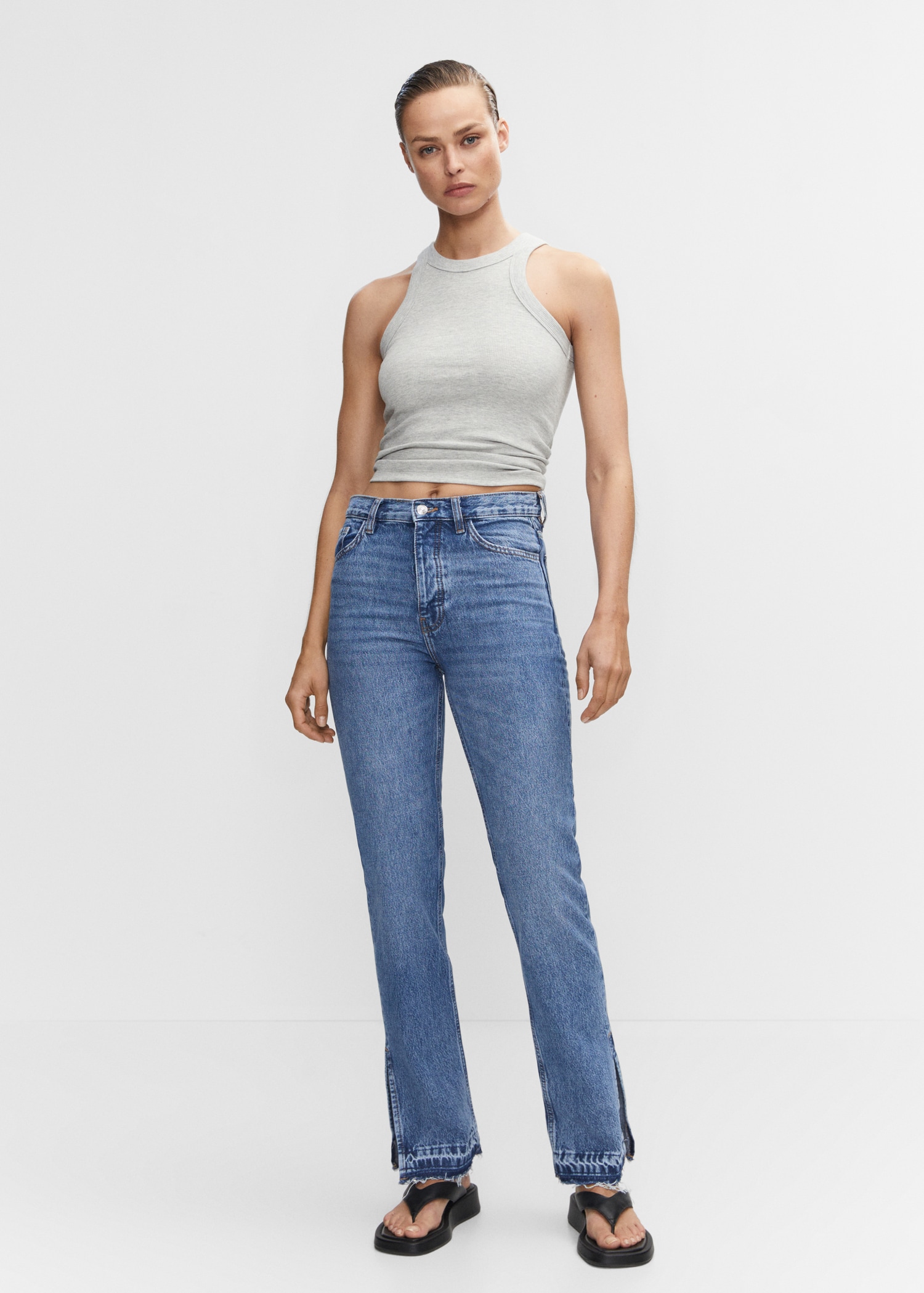 High-rise straight jeans with slits - General plane