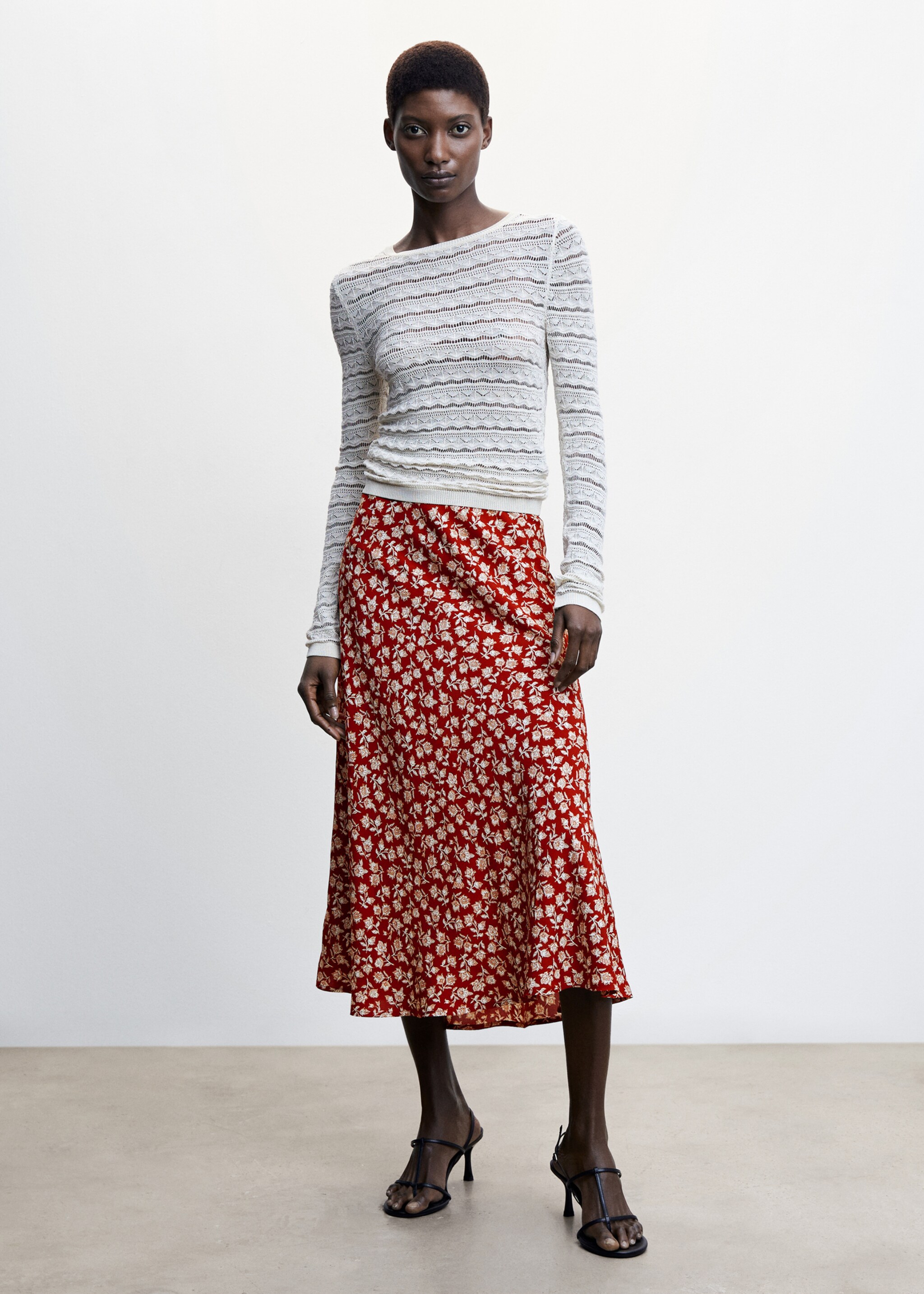 Flowers midi skirt - General plane, Red. Ref: 47085847-00.