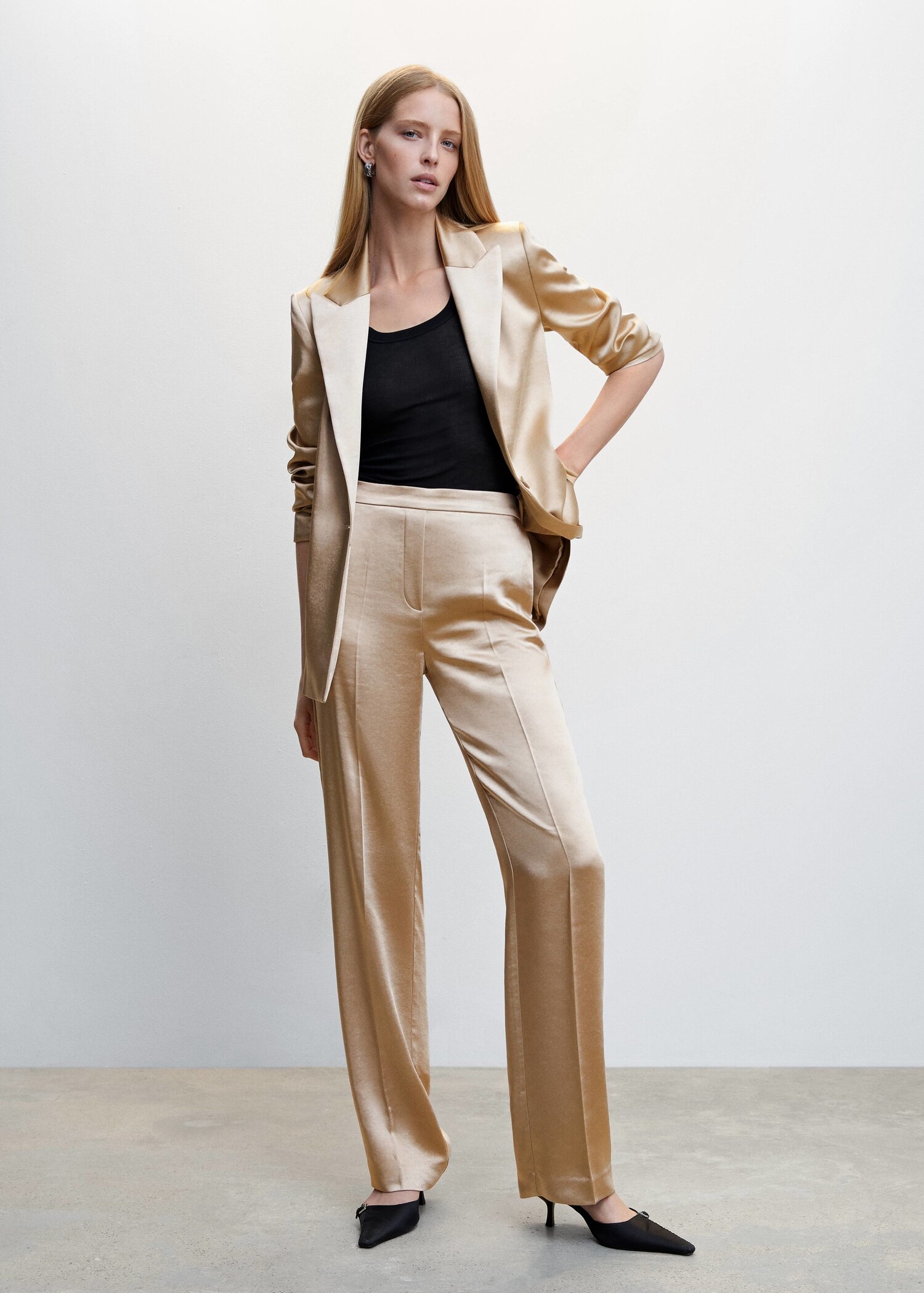 Satin trousers with elastic waist - General plane