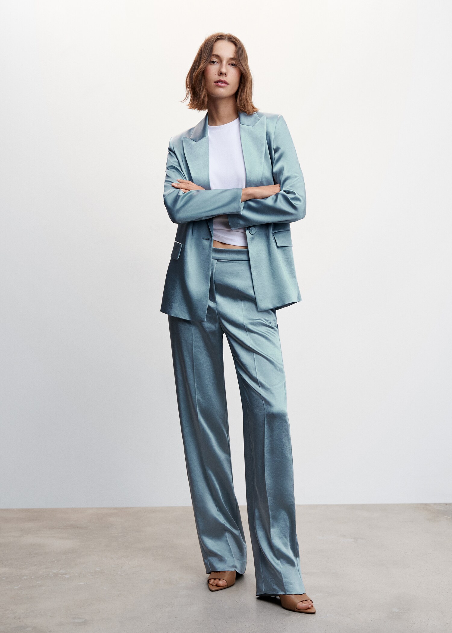 Satin trousers with elastic waist - General plane
