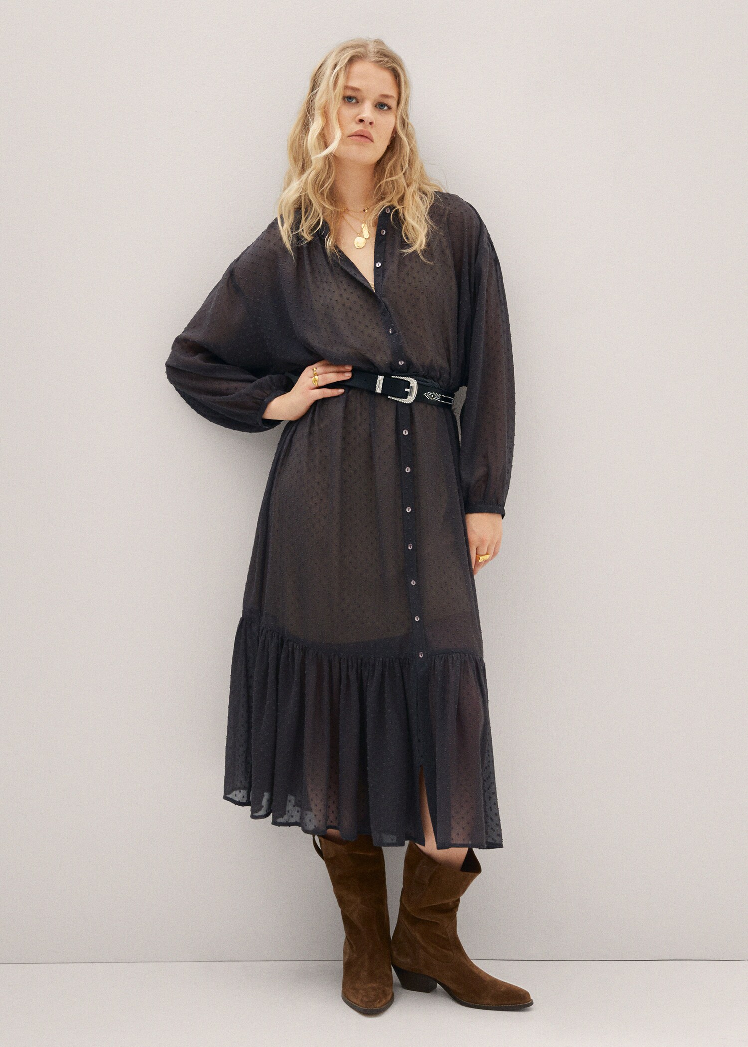 Vestido camisero plumeti - Plano general