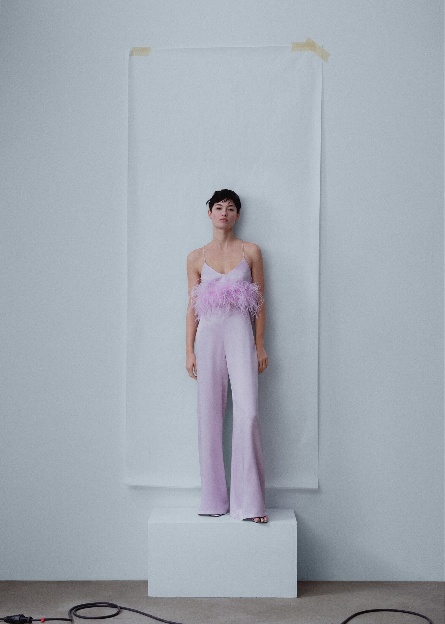 Satin top with feather detail - General plane
