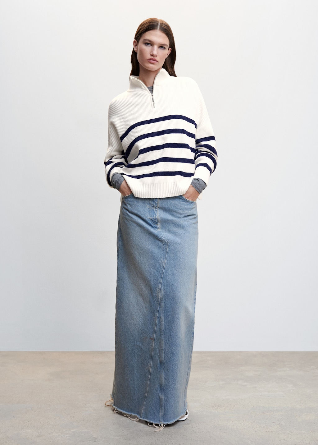 Striped sweater with zip