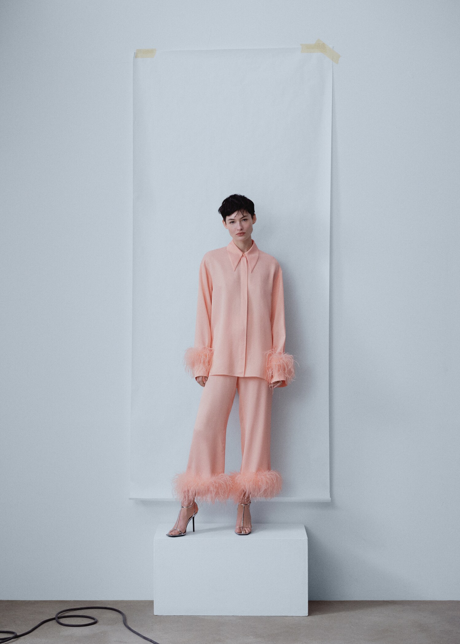 Satin trousers with feather detail - General plane