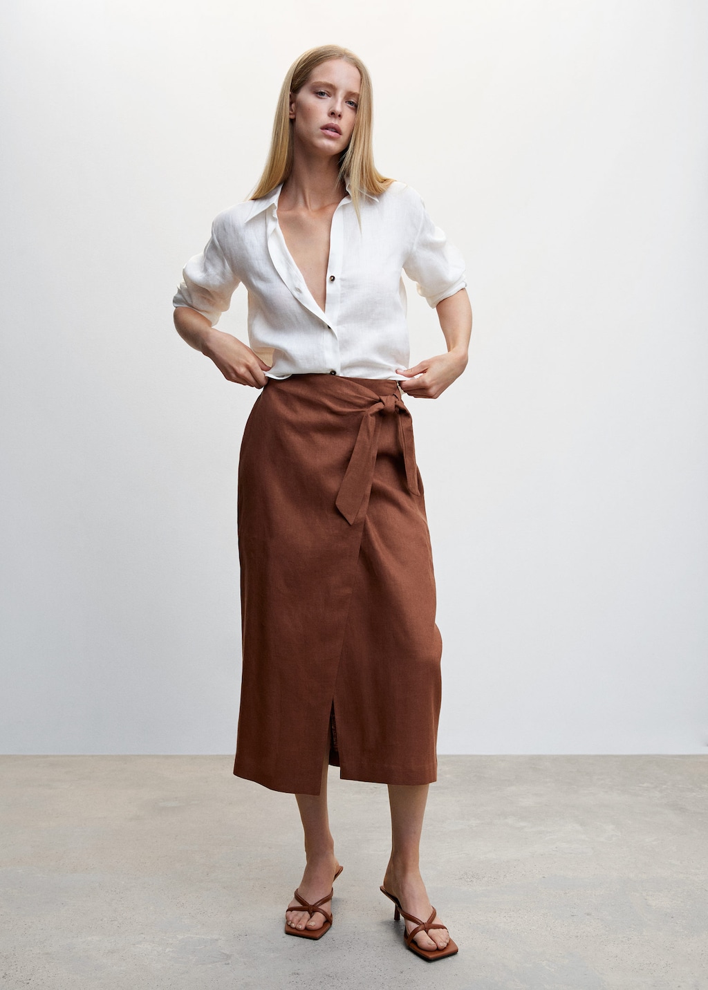 Linen midi on sale wrap skirt
