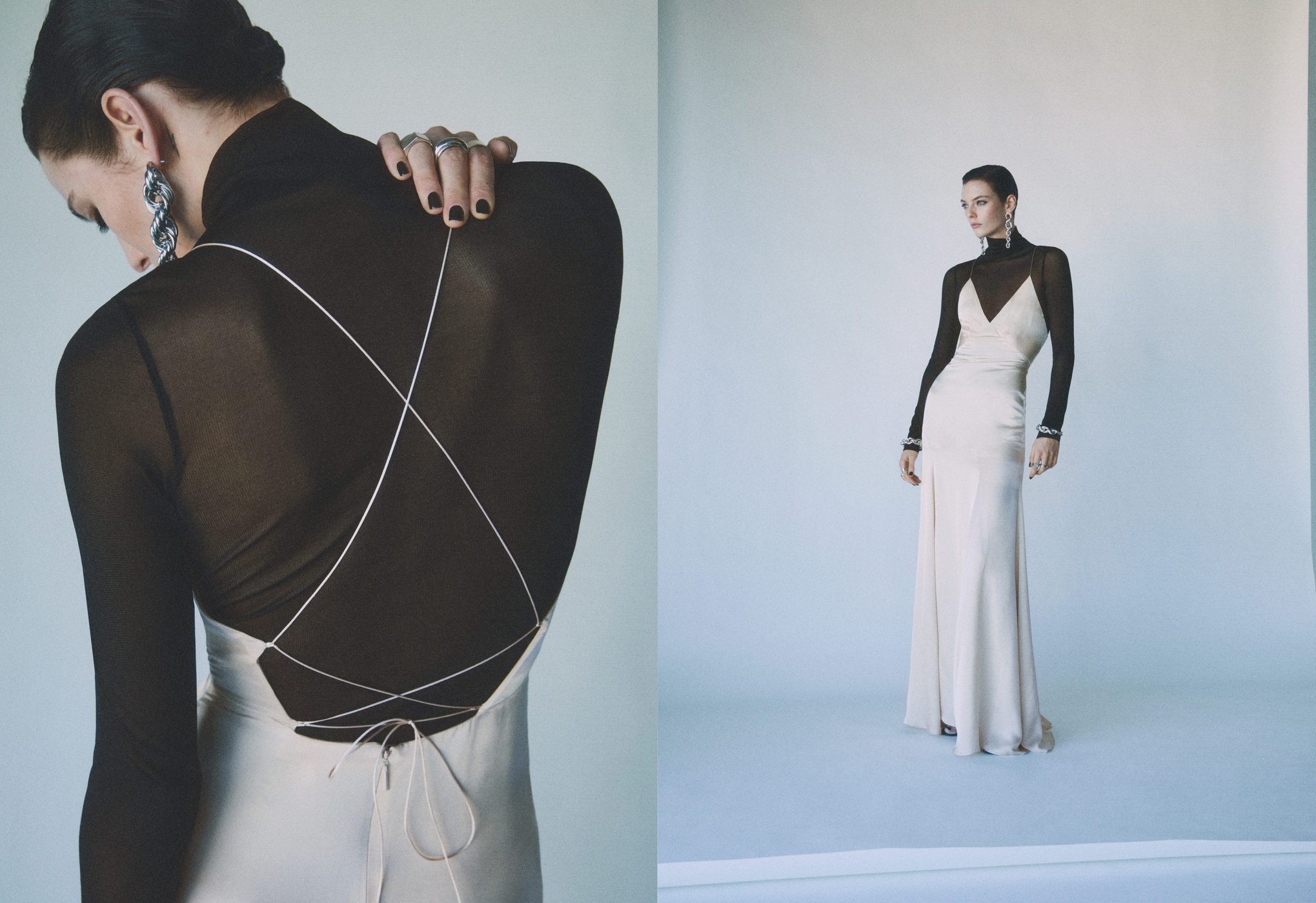 Satin cross-back dress - Panoramic plane