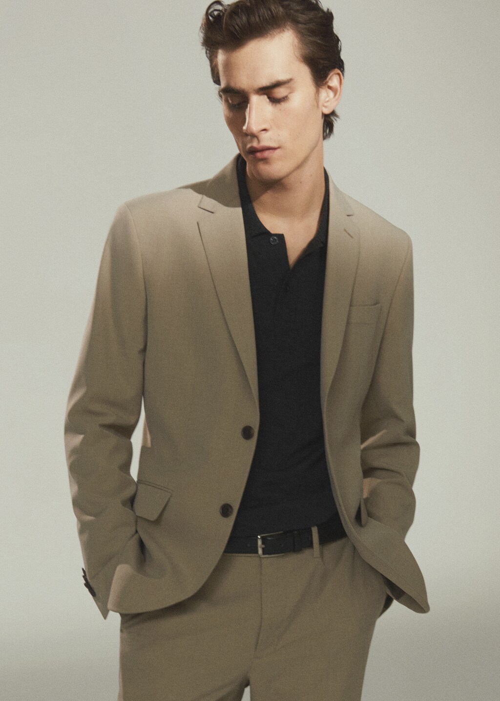 Double Breasted Suit Brown Blazer Suit For Men Slim-fit Tencel