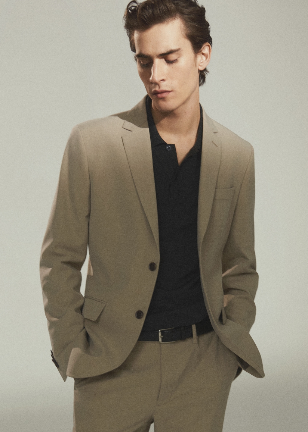 Double Breasted Suit Brown Blazer Suit For Men Slim-fit Tencel