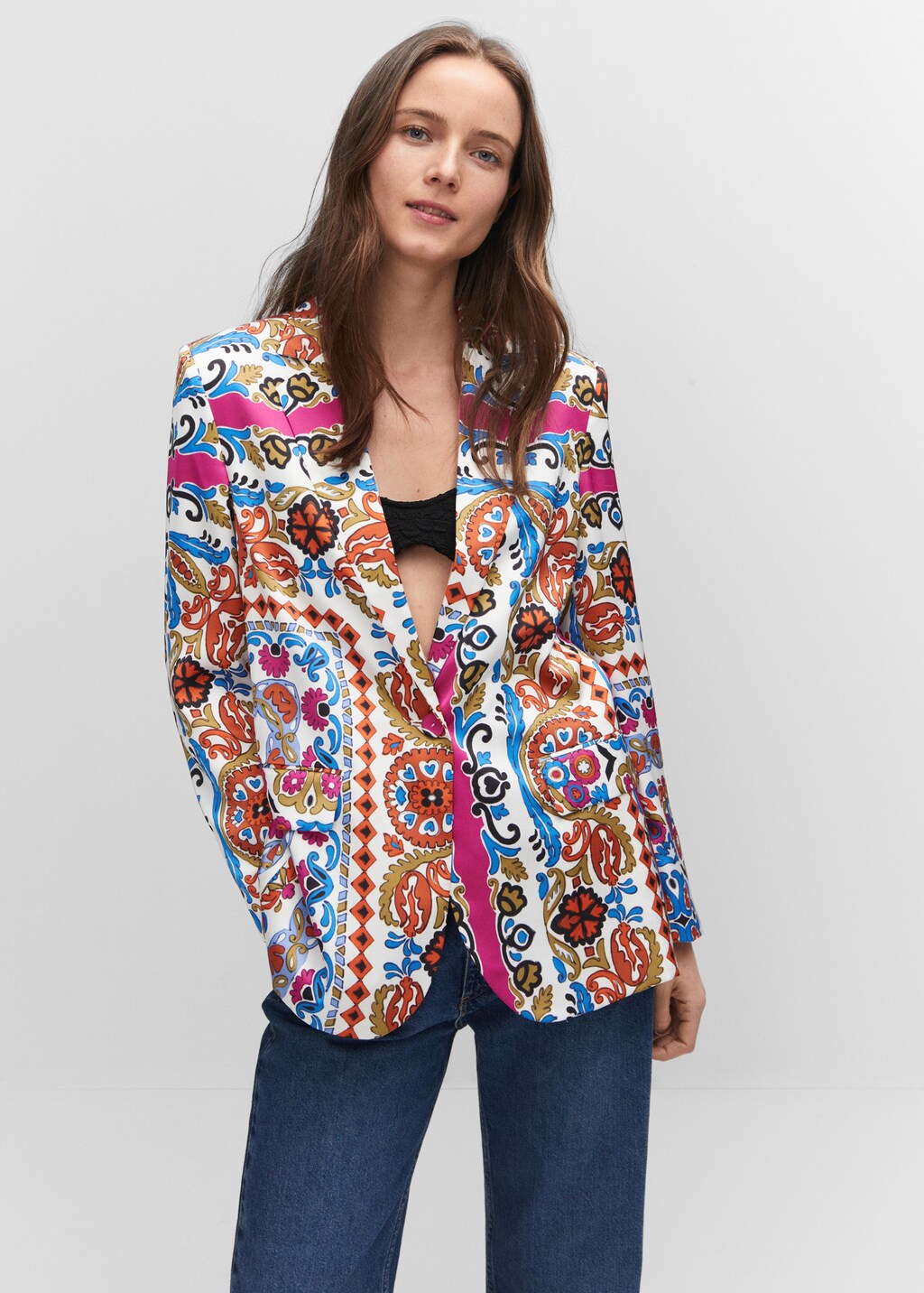 Satin printed blazer - Woman | MANGO Iraq
