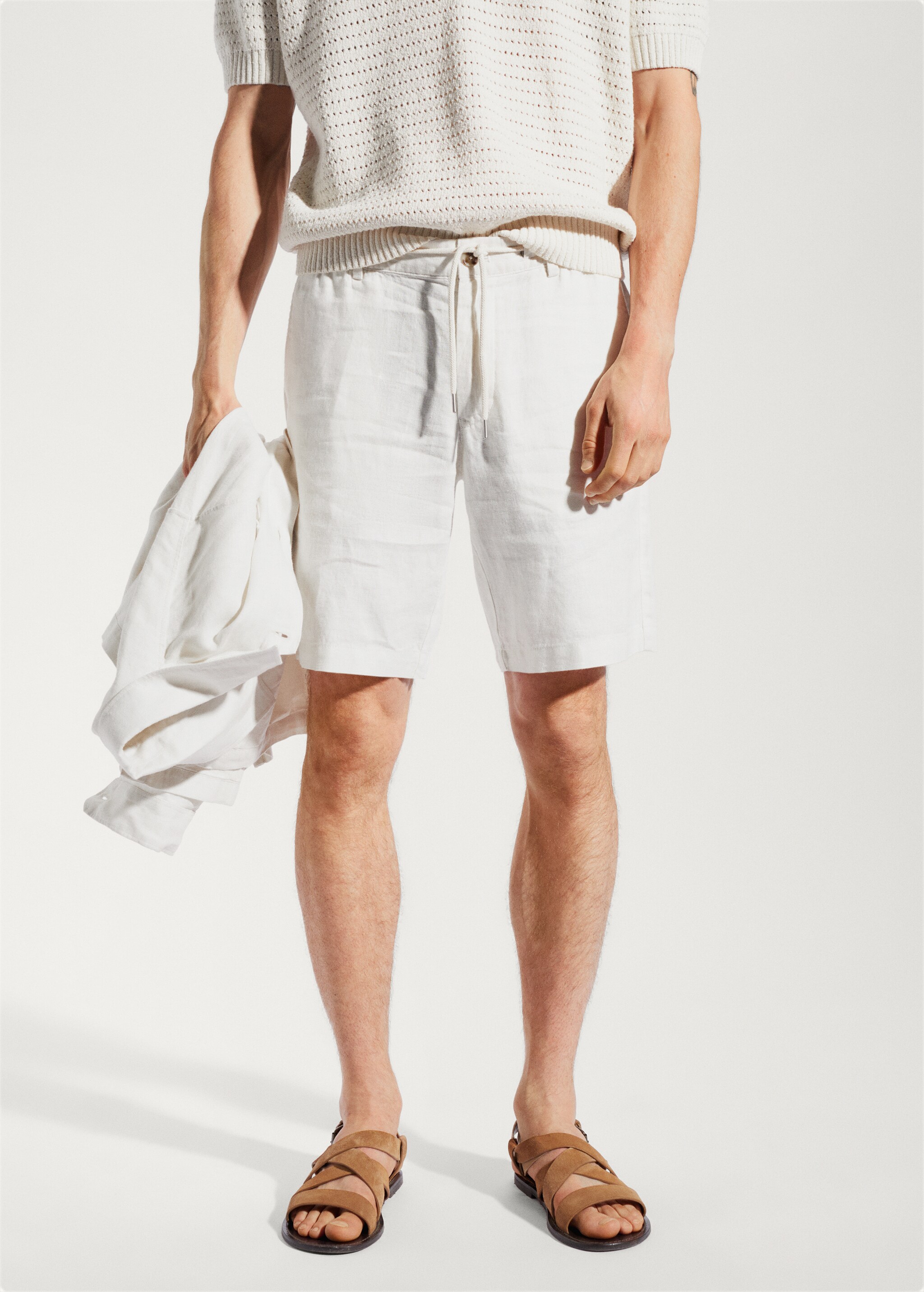100% linen bermuda shorts with drawstring - Medium plane