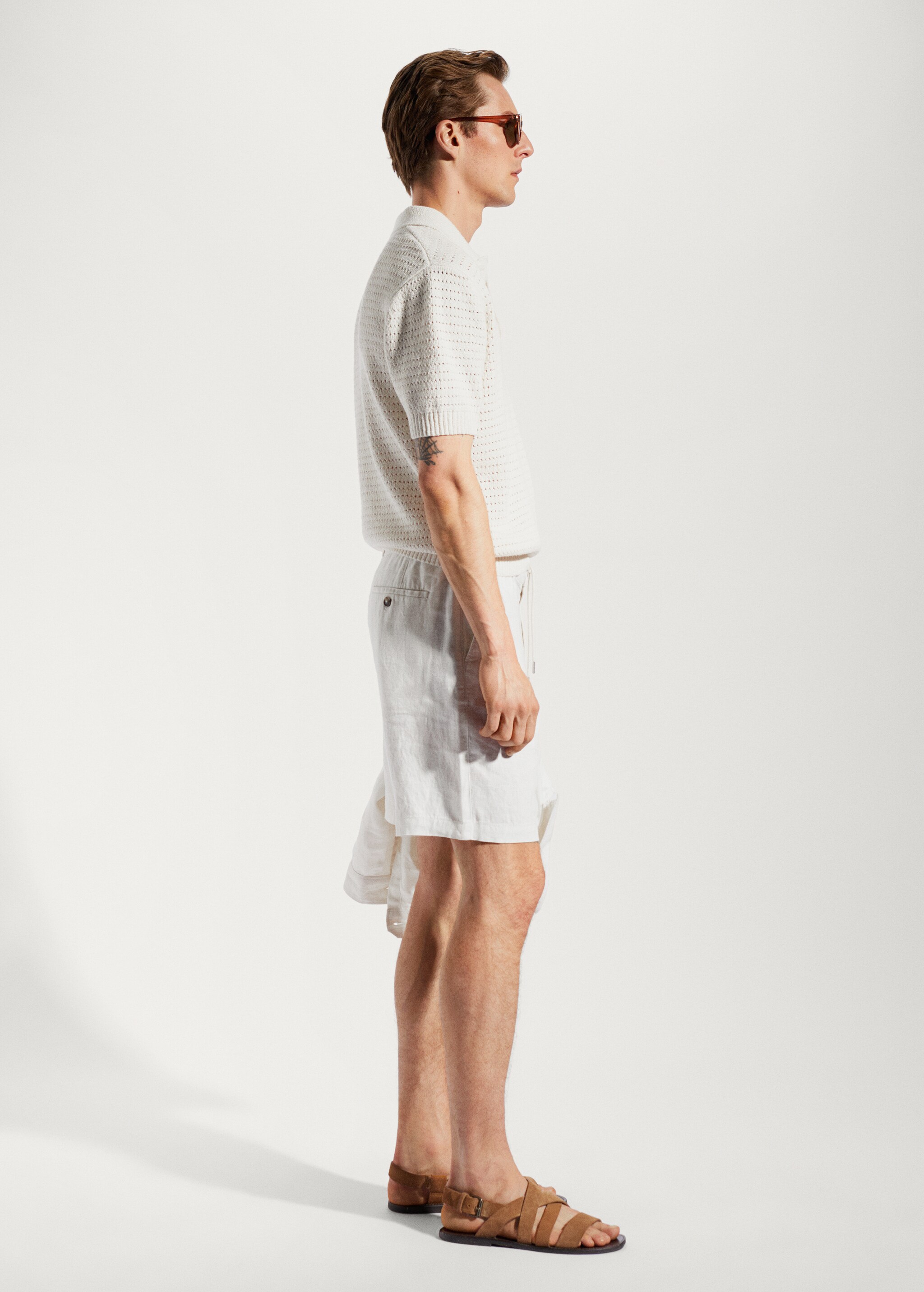 100% linen bermuda shorts with drawstring - Details of the article 2