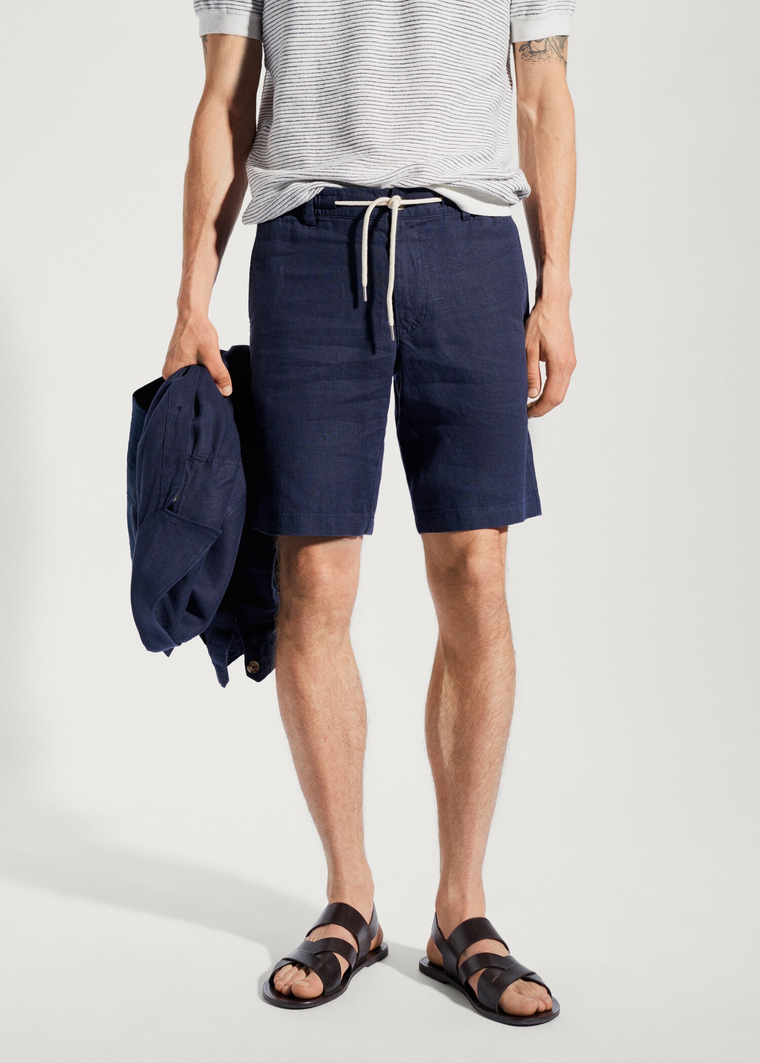 100% linen bermuda shorts with drawstring - Medium plane