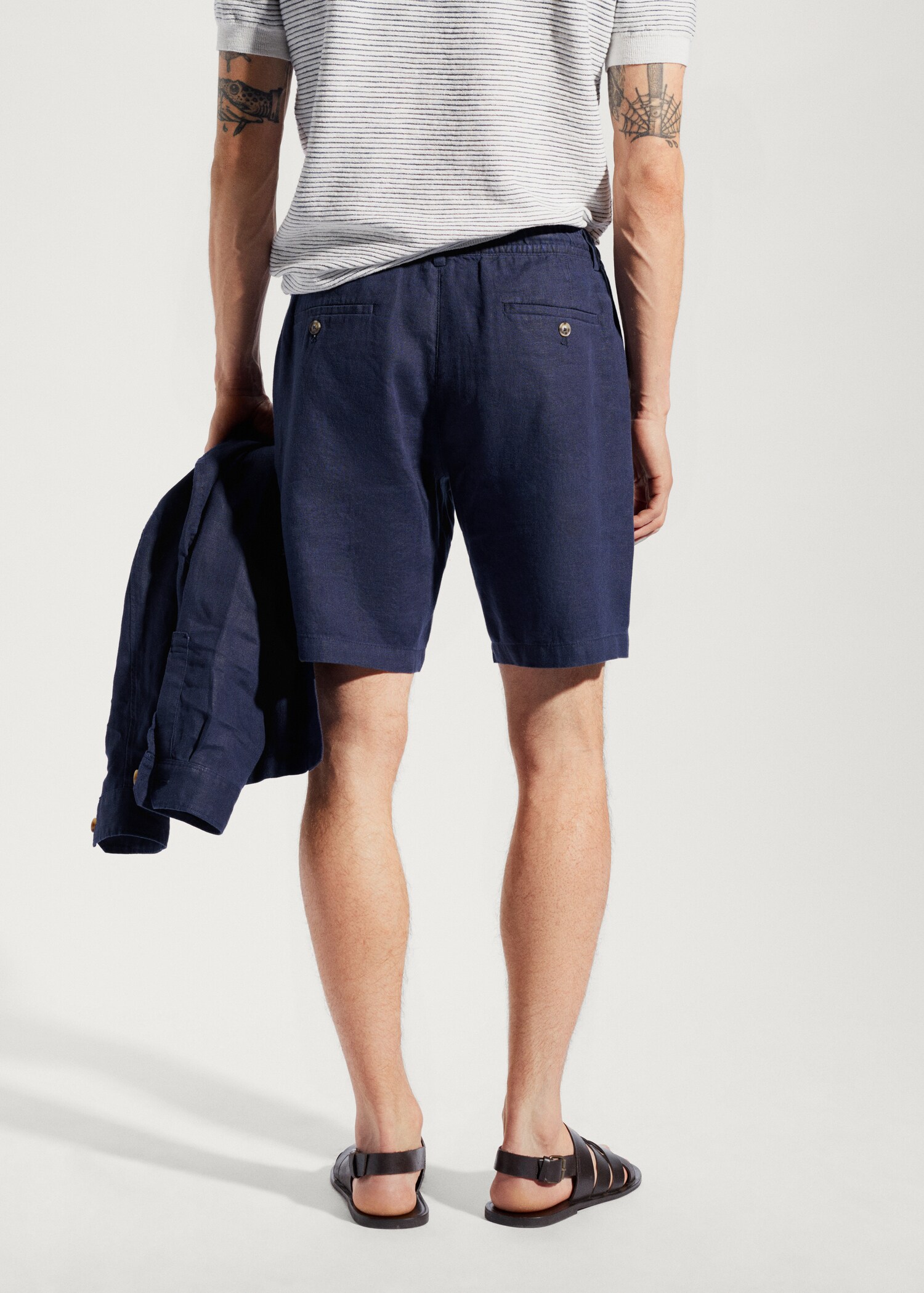 100% linen bermuda shorts with drawstring - Reverse of the article