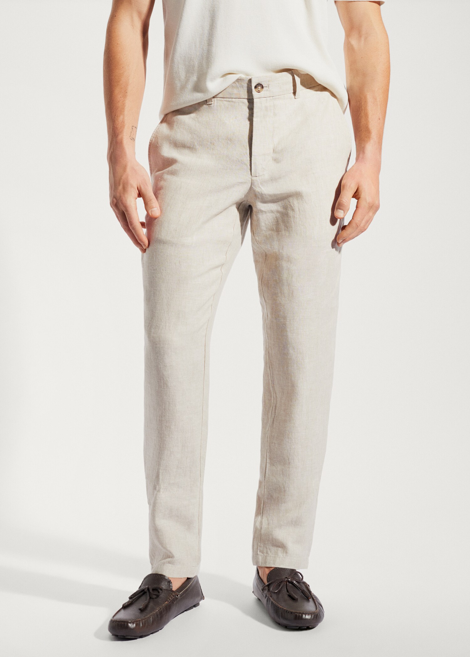 Pantalon 100 % lin slim fit - Plan moyen