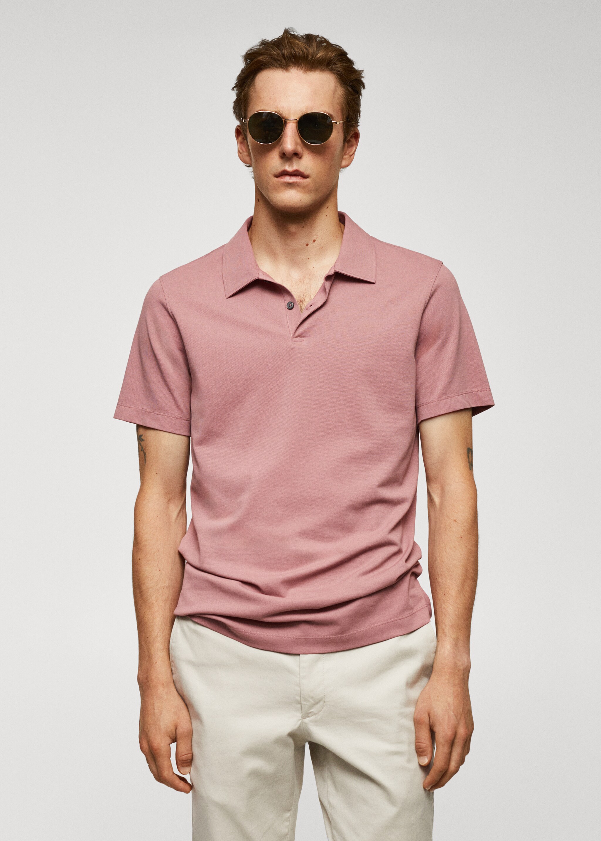 Slim-fit textured cotton polo shirt - Medium plane