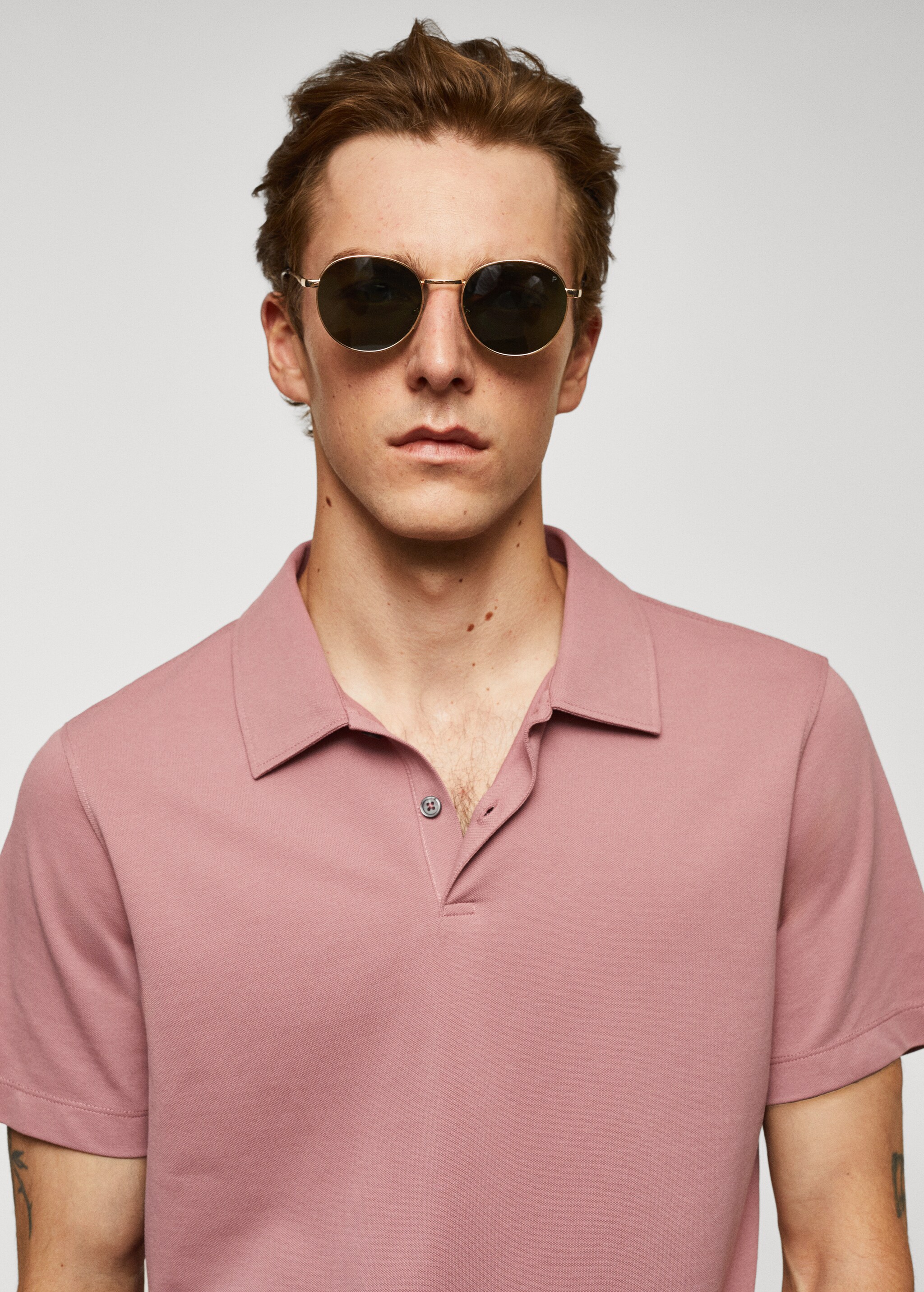Slim-fit textured cotton polo shirt - Details of the article 1