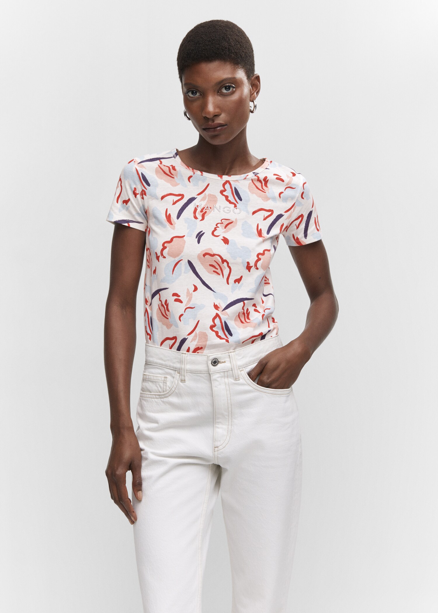 T-shirt imprimé logo brodé - Plan moyen