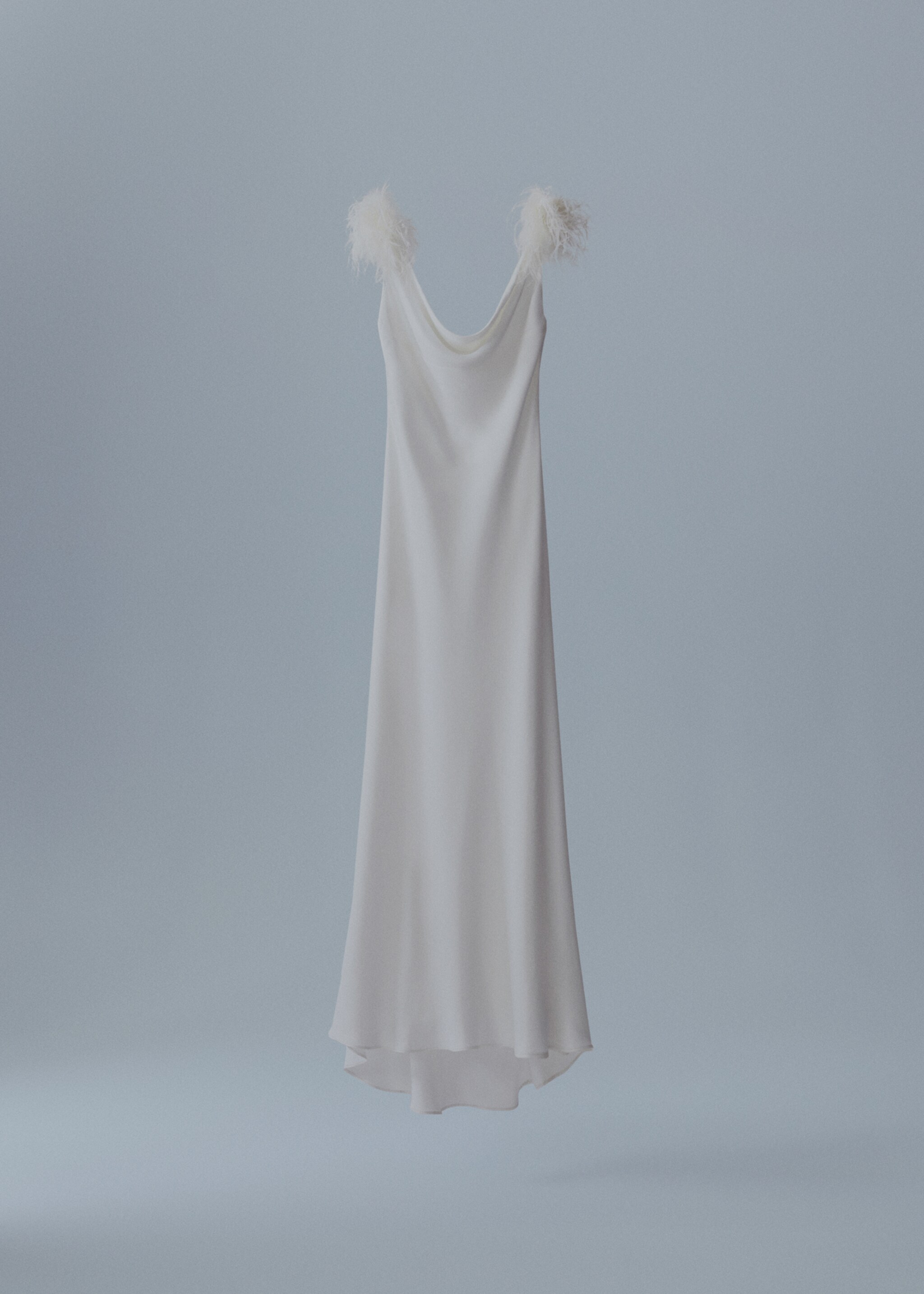 Slip dress with feather detail - Article without model, White. Ref: 57001110-00.