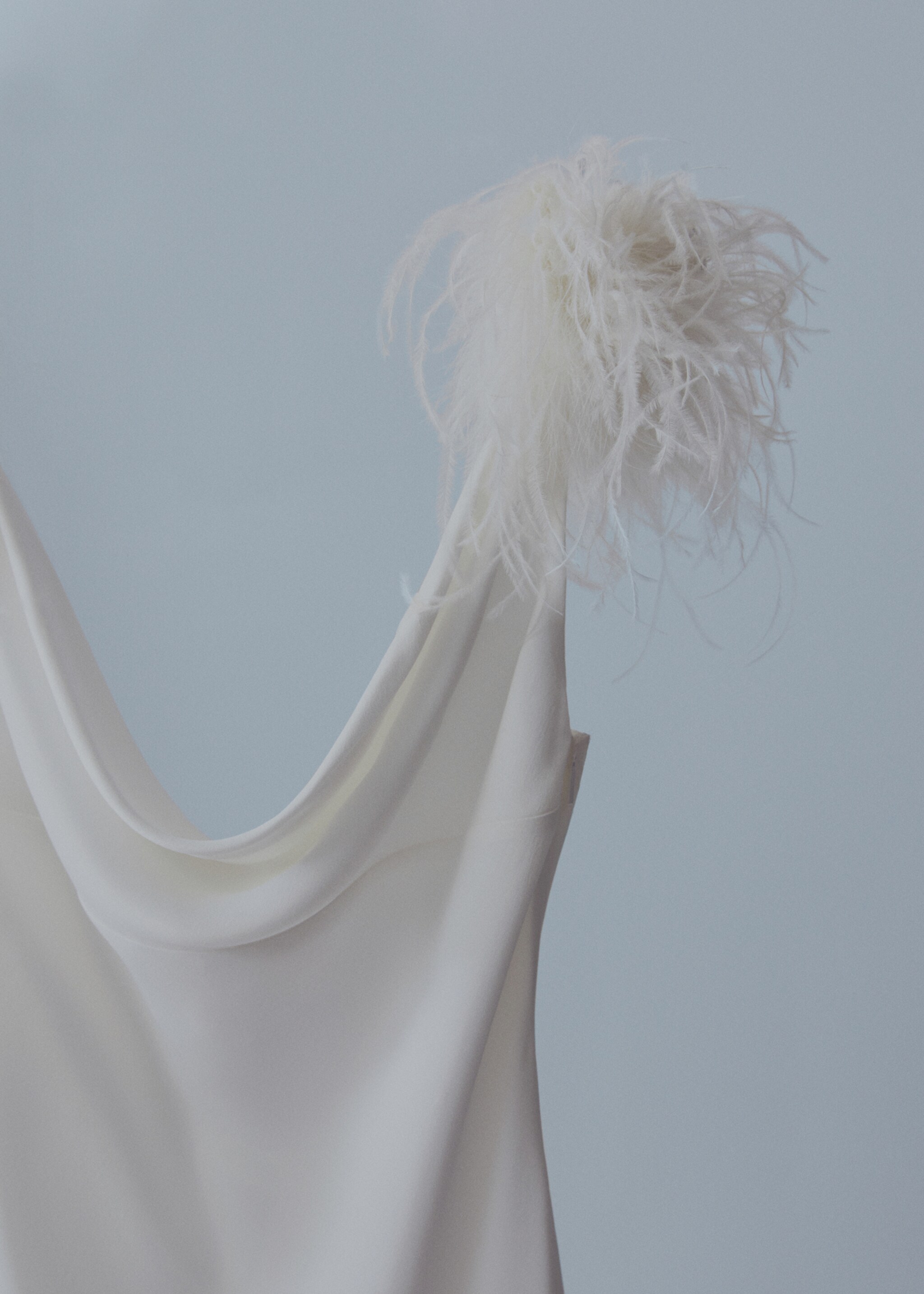 Slip dress with feather detail - Details of the article 8, White. Ref: 57001110-00.