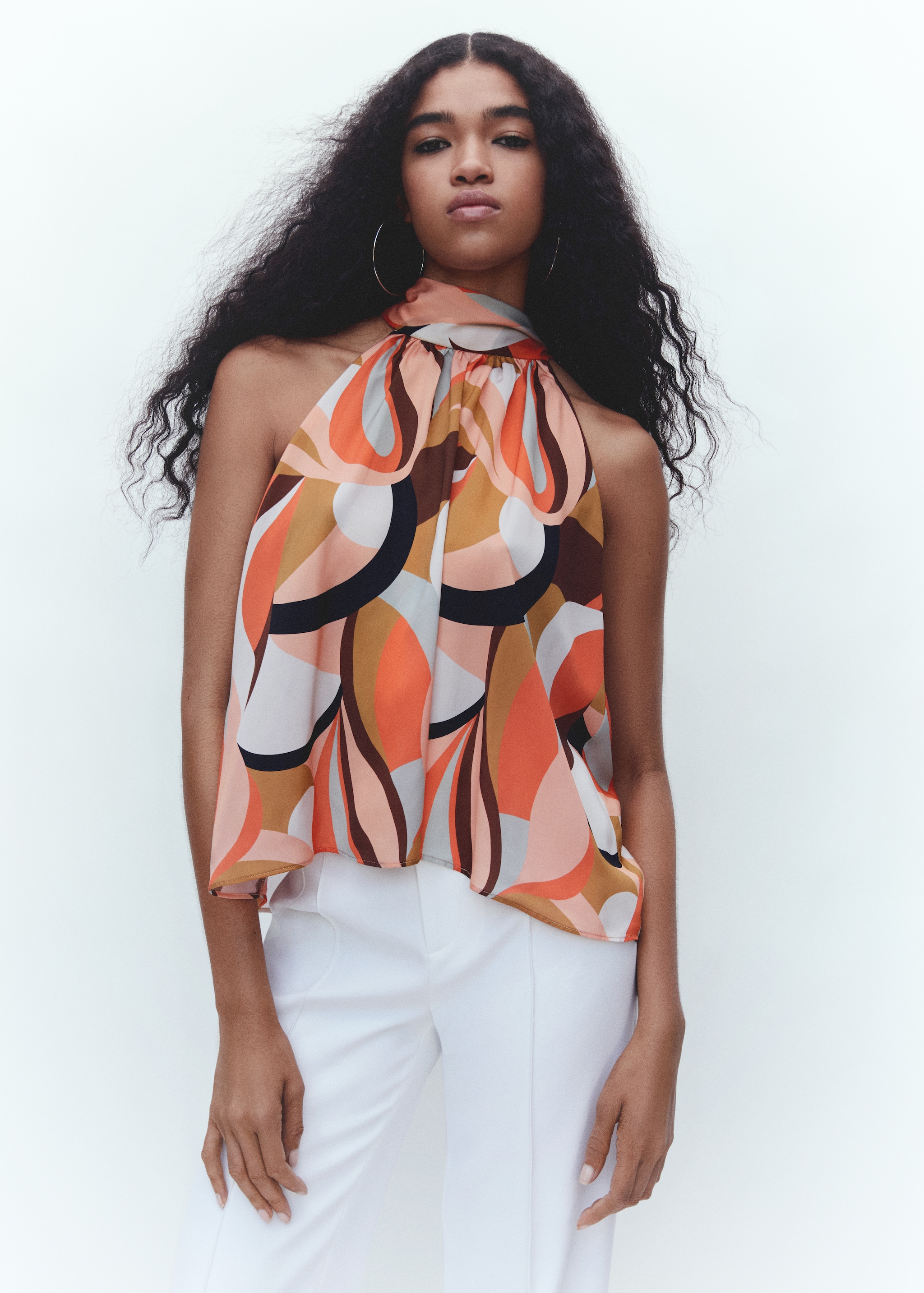 Mango Blusa Con Lazos Blusa Floral Cierre Lazos