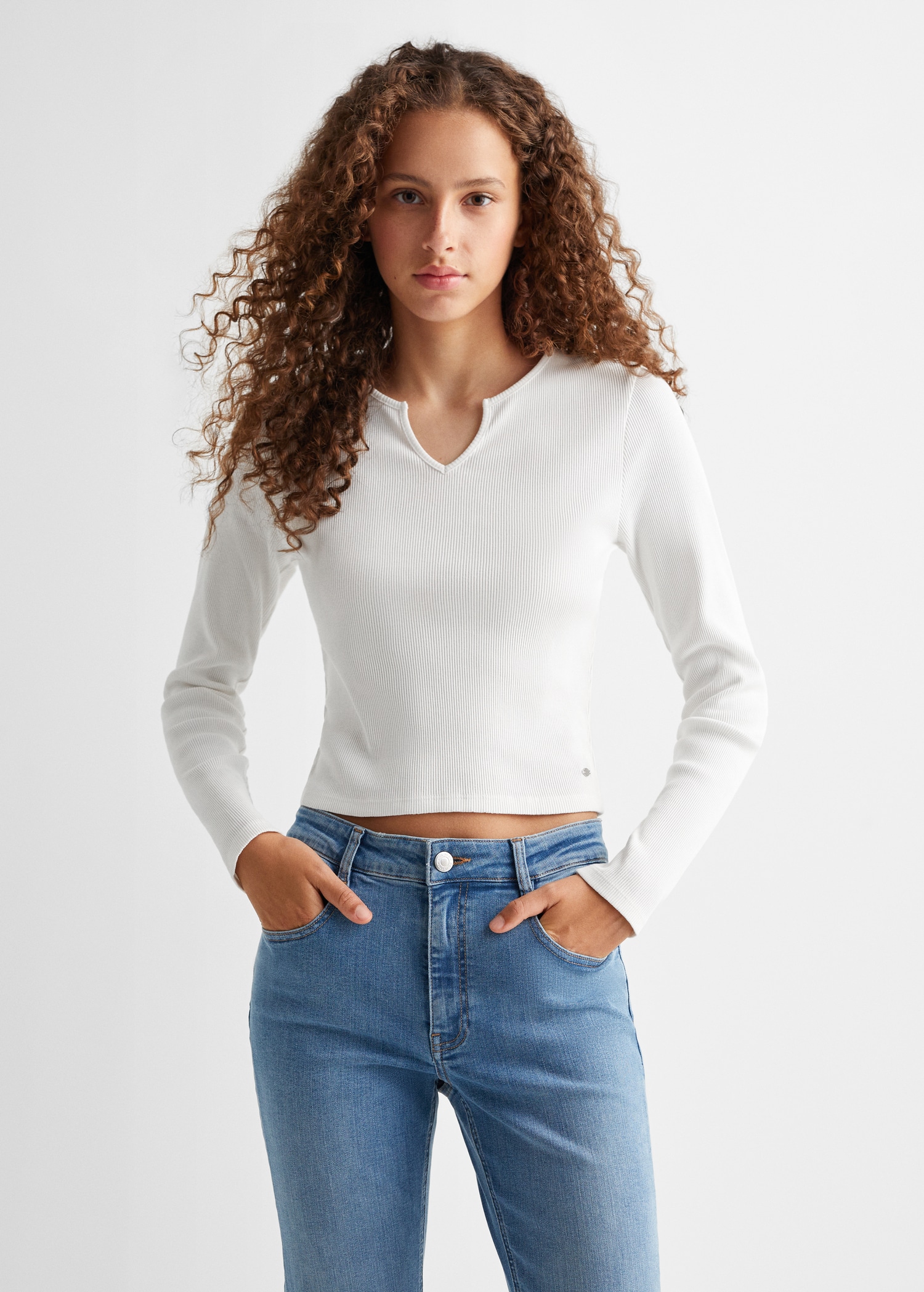 Camiseta manga larga canalé - Plano medio