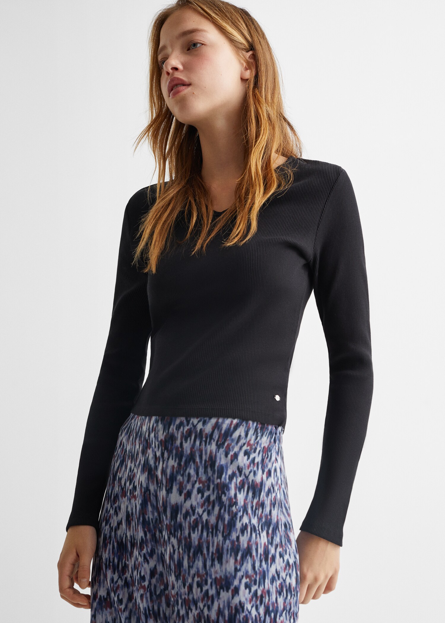 Camiseta manga larga canalé - Plano medio