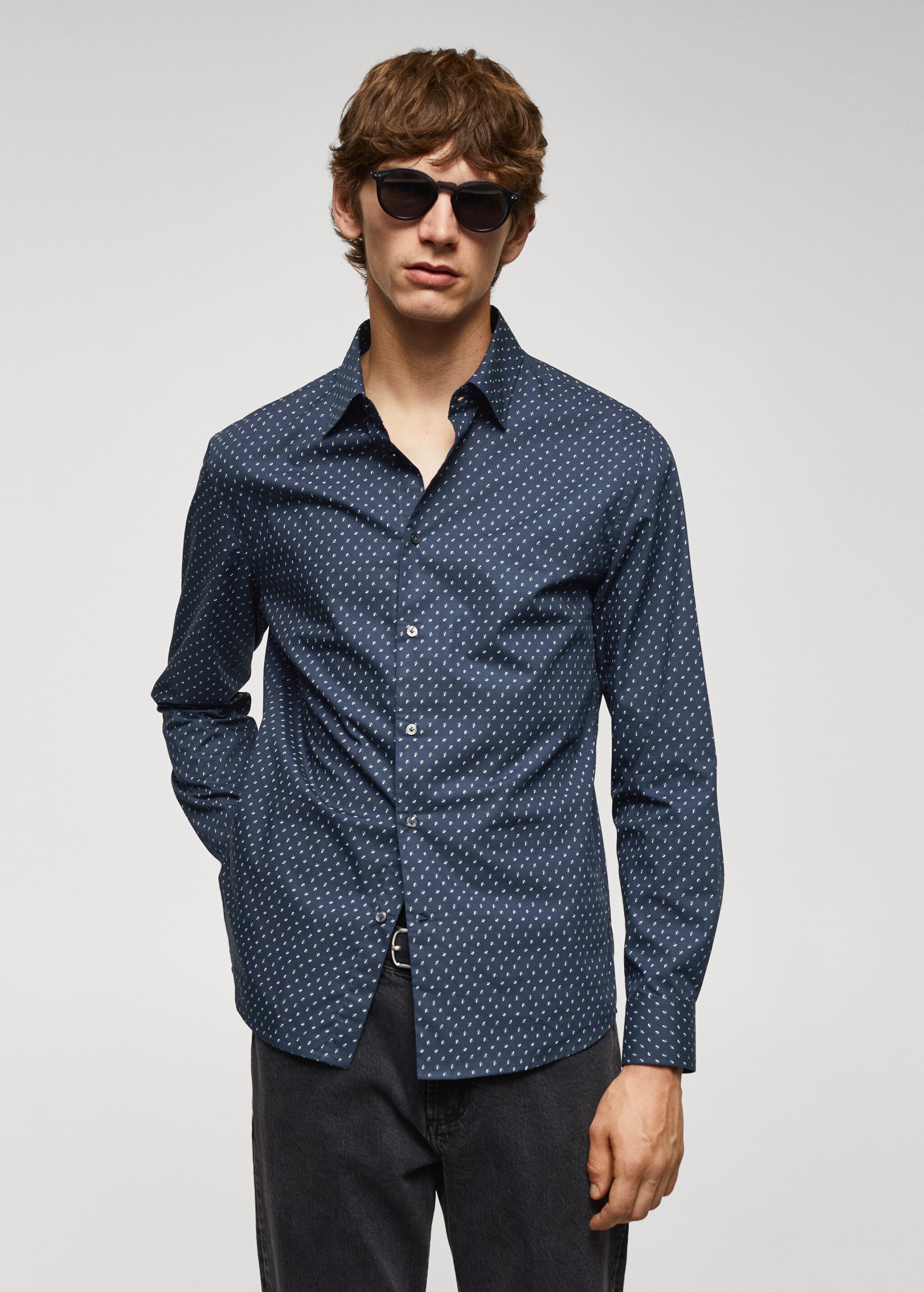 100% cotton shirt with micro-leaf print - Middenvlak