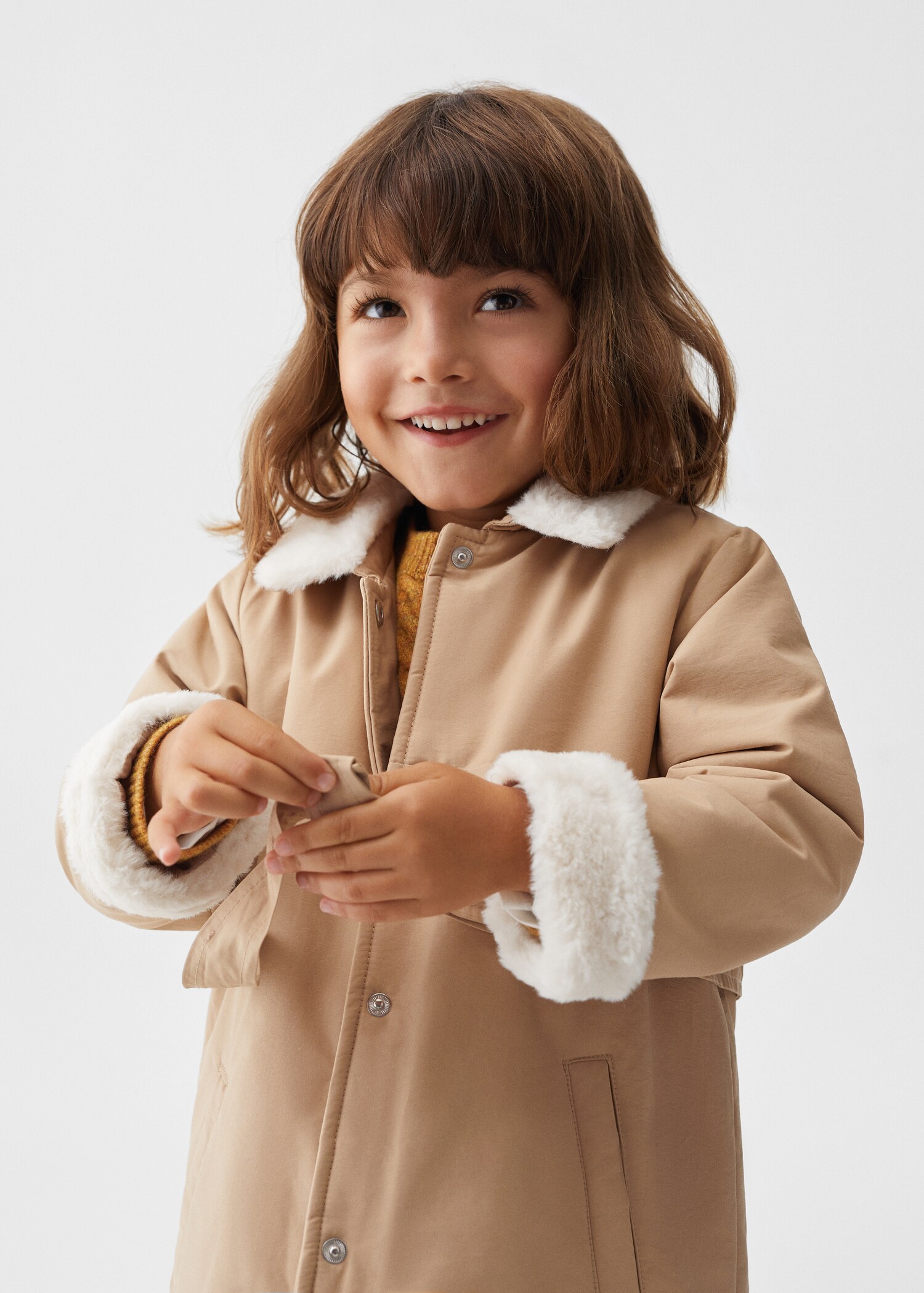 Trench coat with fur-effect collar  - Medium plane