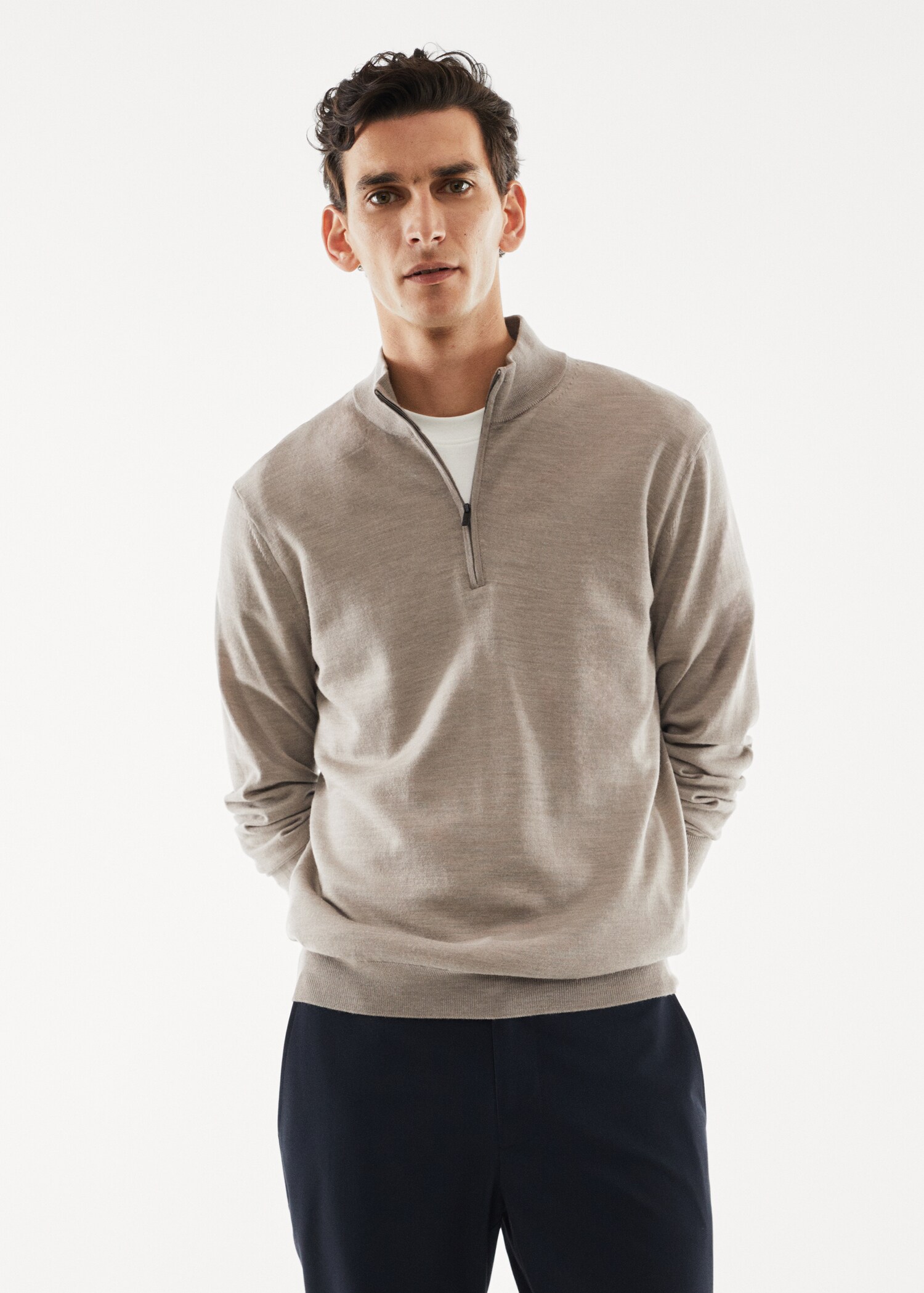 100% merino wool sweater with zip-neck - Medium plane