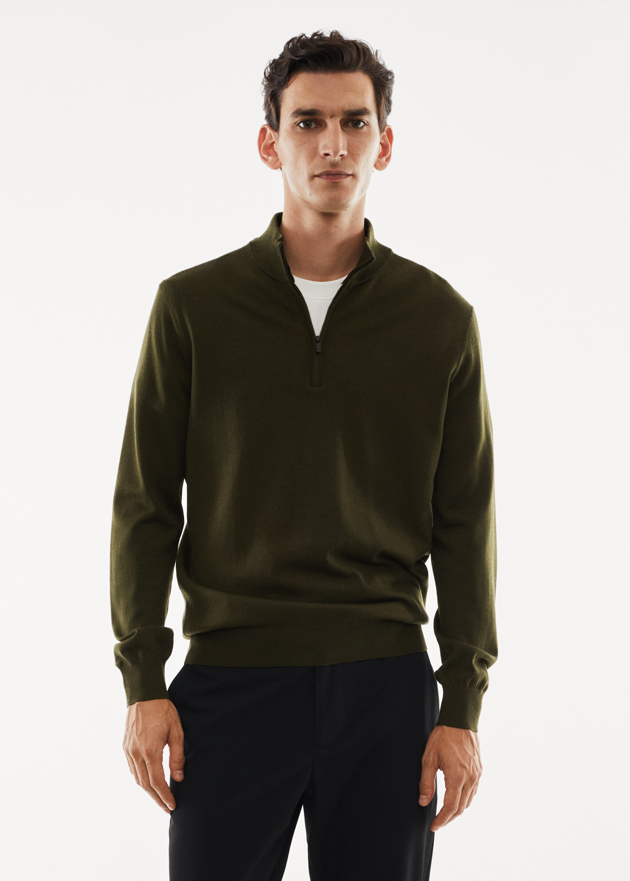 100% merino wool sweater with zip collar - Medium plane