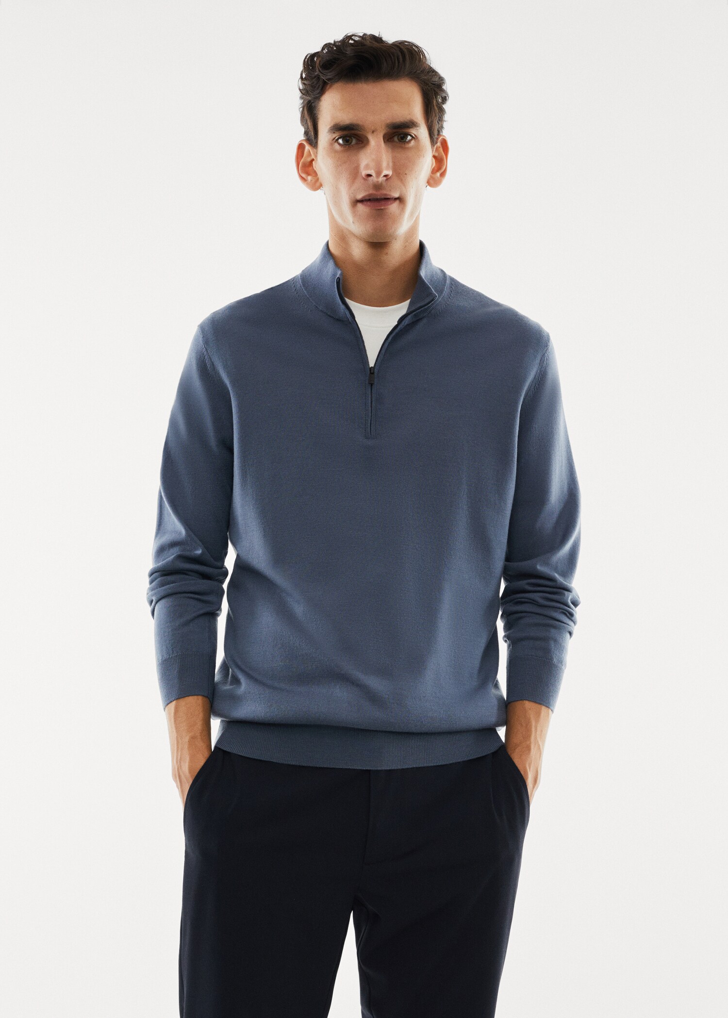 100% merino wool sweater with zip-neck - Medium plane