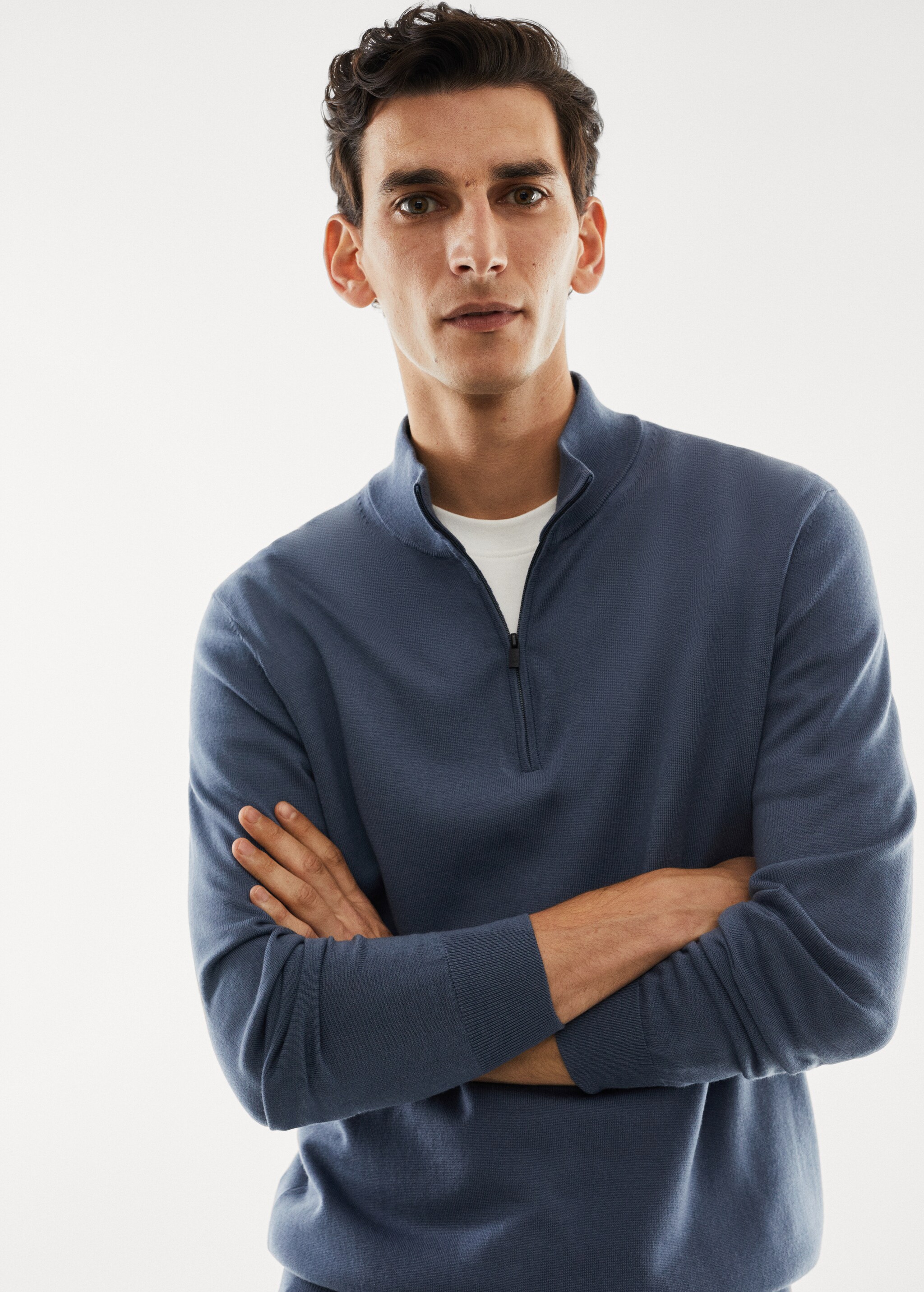 100% merino wool sweater with zip collar - Details of the article 1
