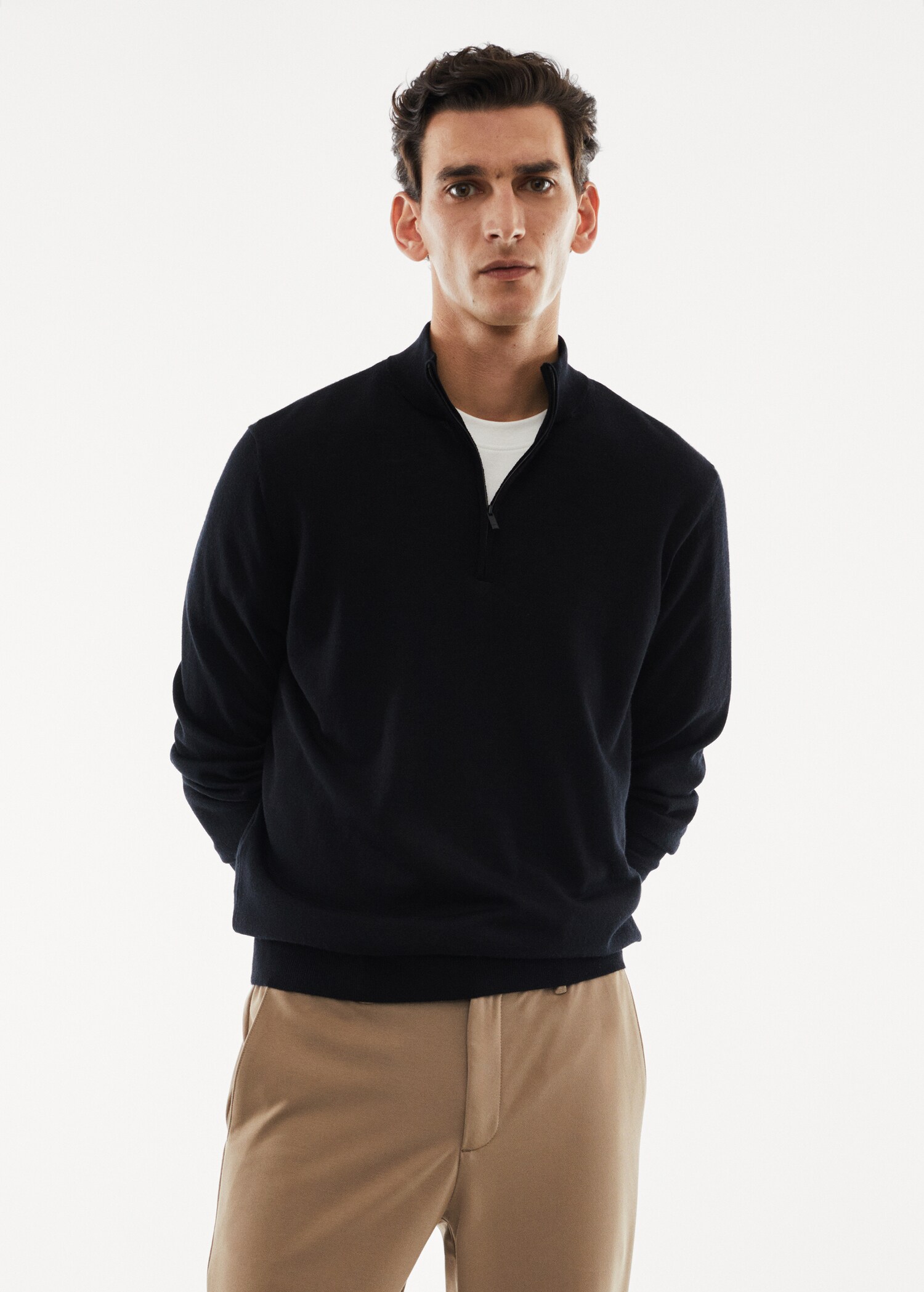 100% merino wool sweater with zip-neck - Medium plane