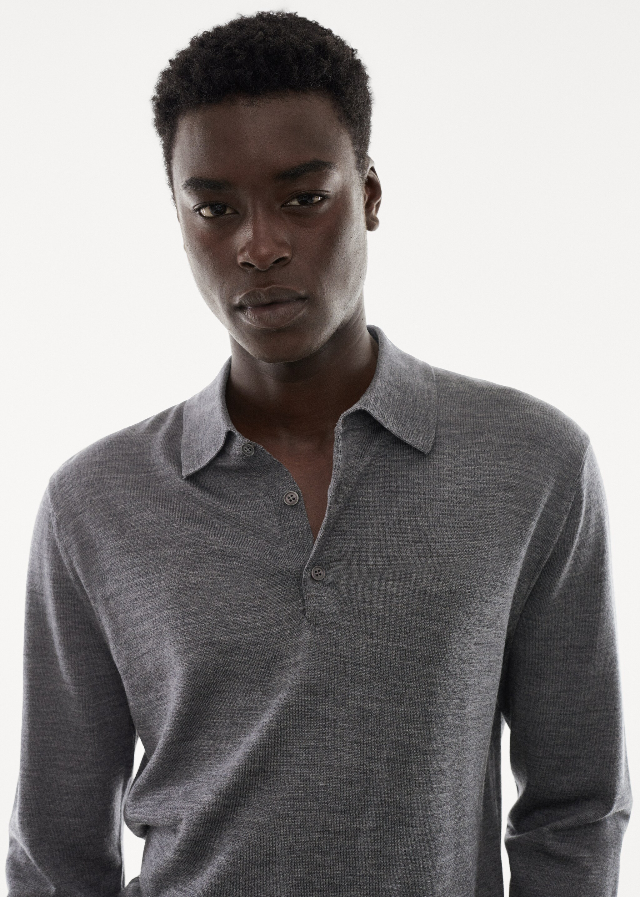 100% merino wool long- sleeved polo shirt - Details of the article 1