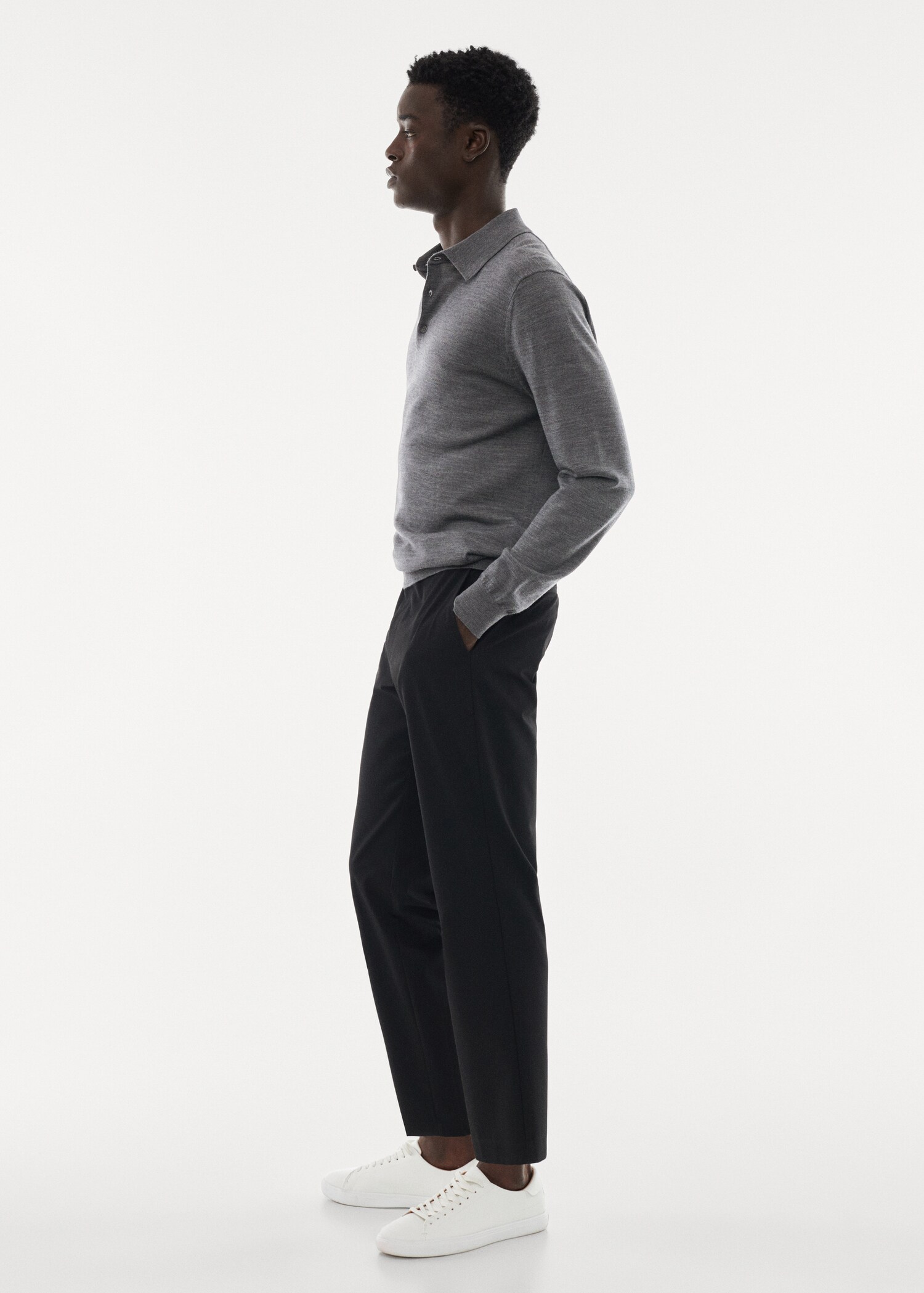 100% merino wool long- sleeved polo shirt - Details of the article 2