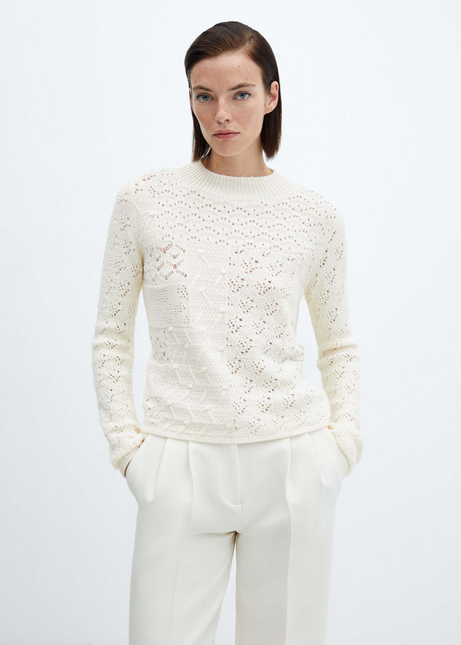 Mixed-knit crochet sweater - Medium plane