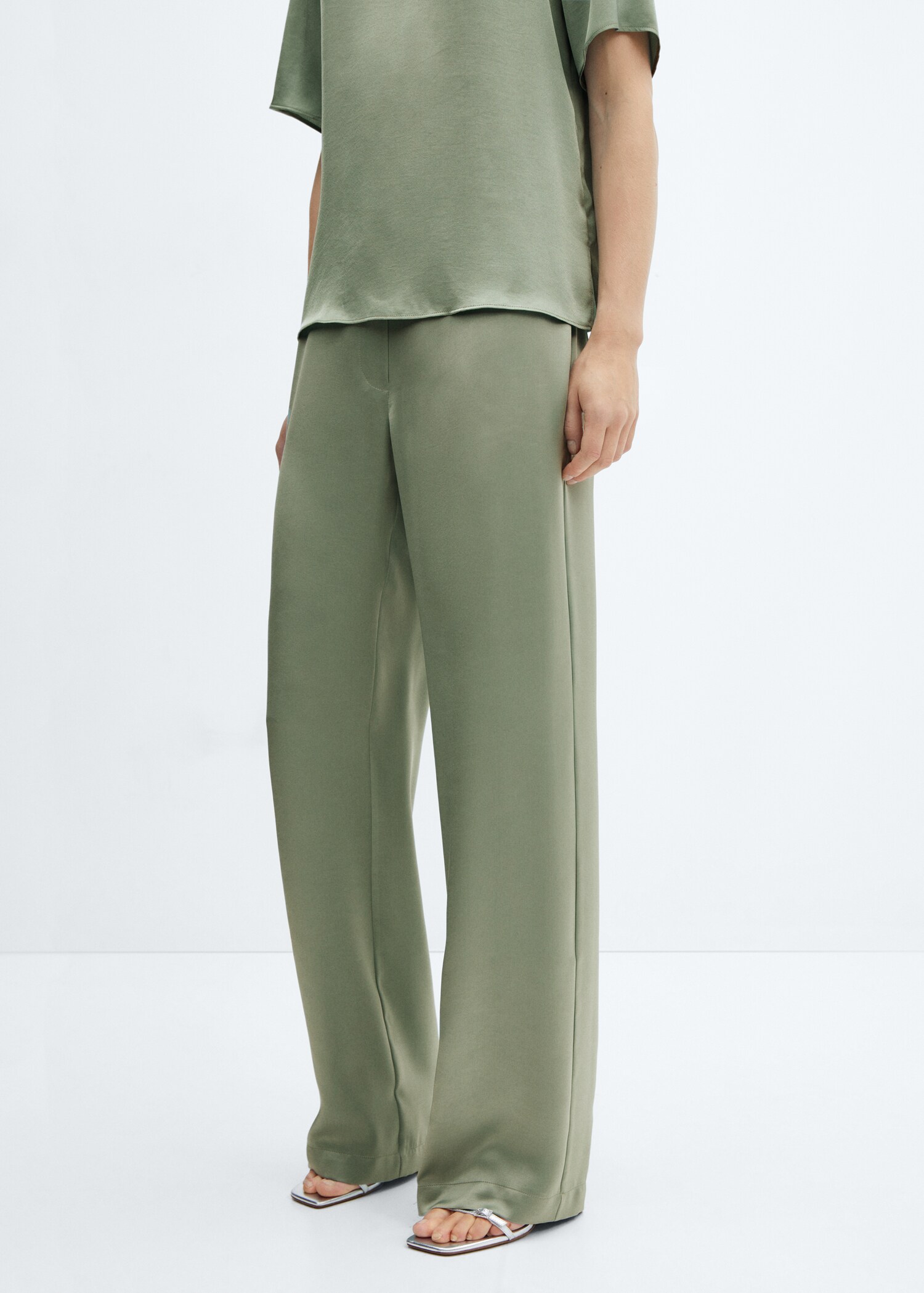 Satin pants with elastic waist - Medium plane