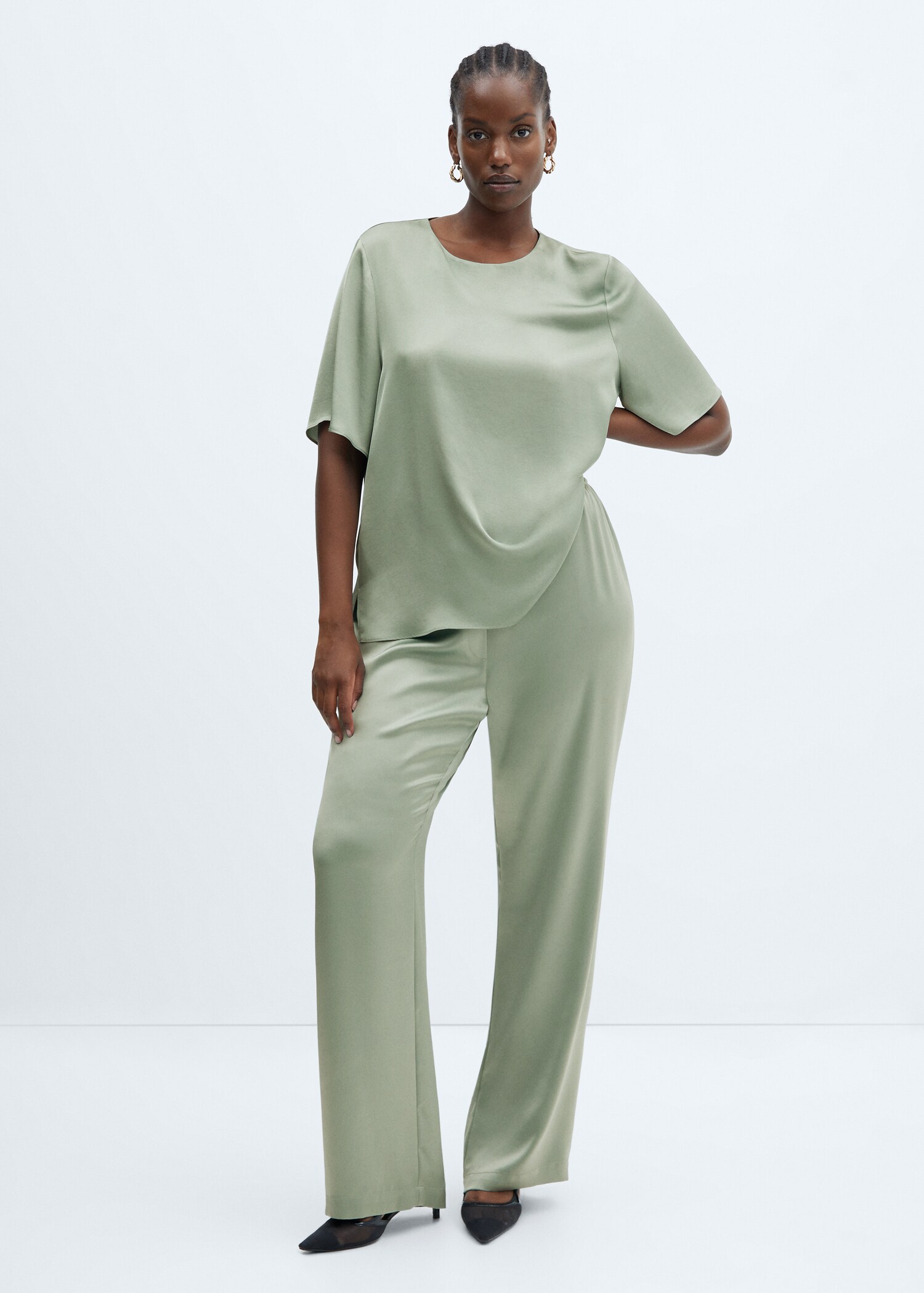 Satin pants with elastic waist - Details of the article 3