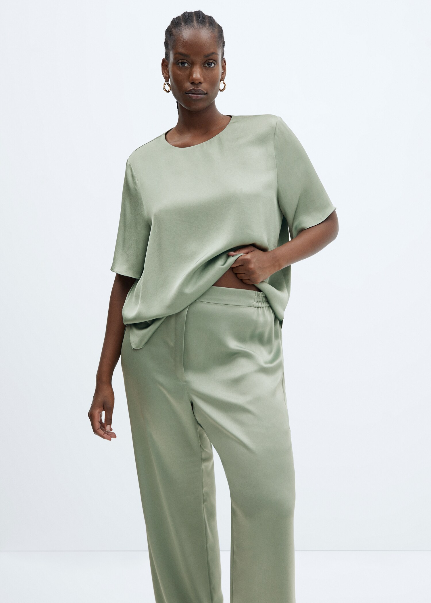 Satin pants with elastic waist - Details of the article 5
