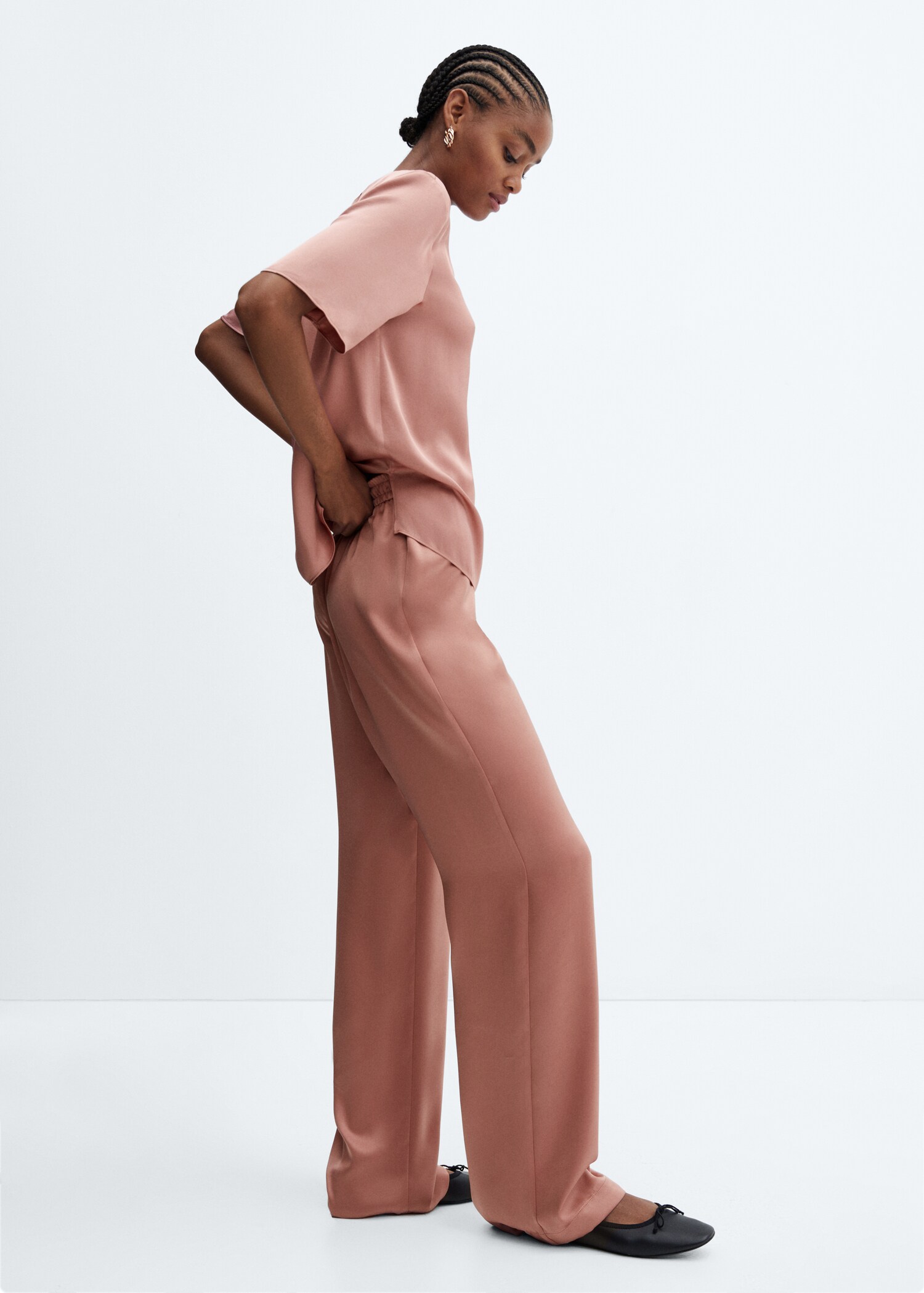 Satin pants with elastic waist - Details of the article 1