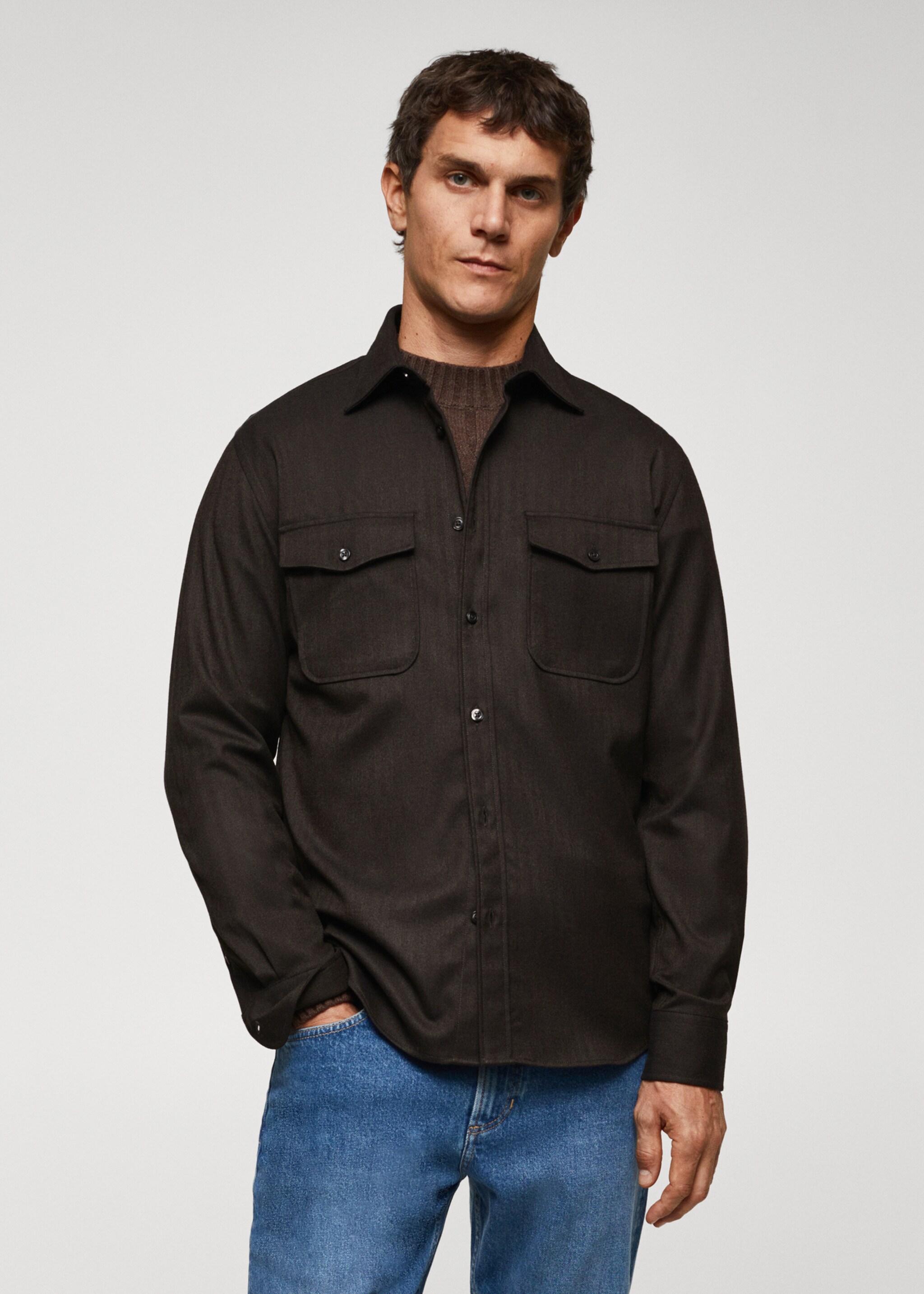 Sobrecamisa algodón bolsillos - Plano medio, Marrón. Ref: 57007714-00.