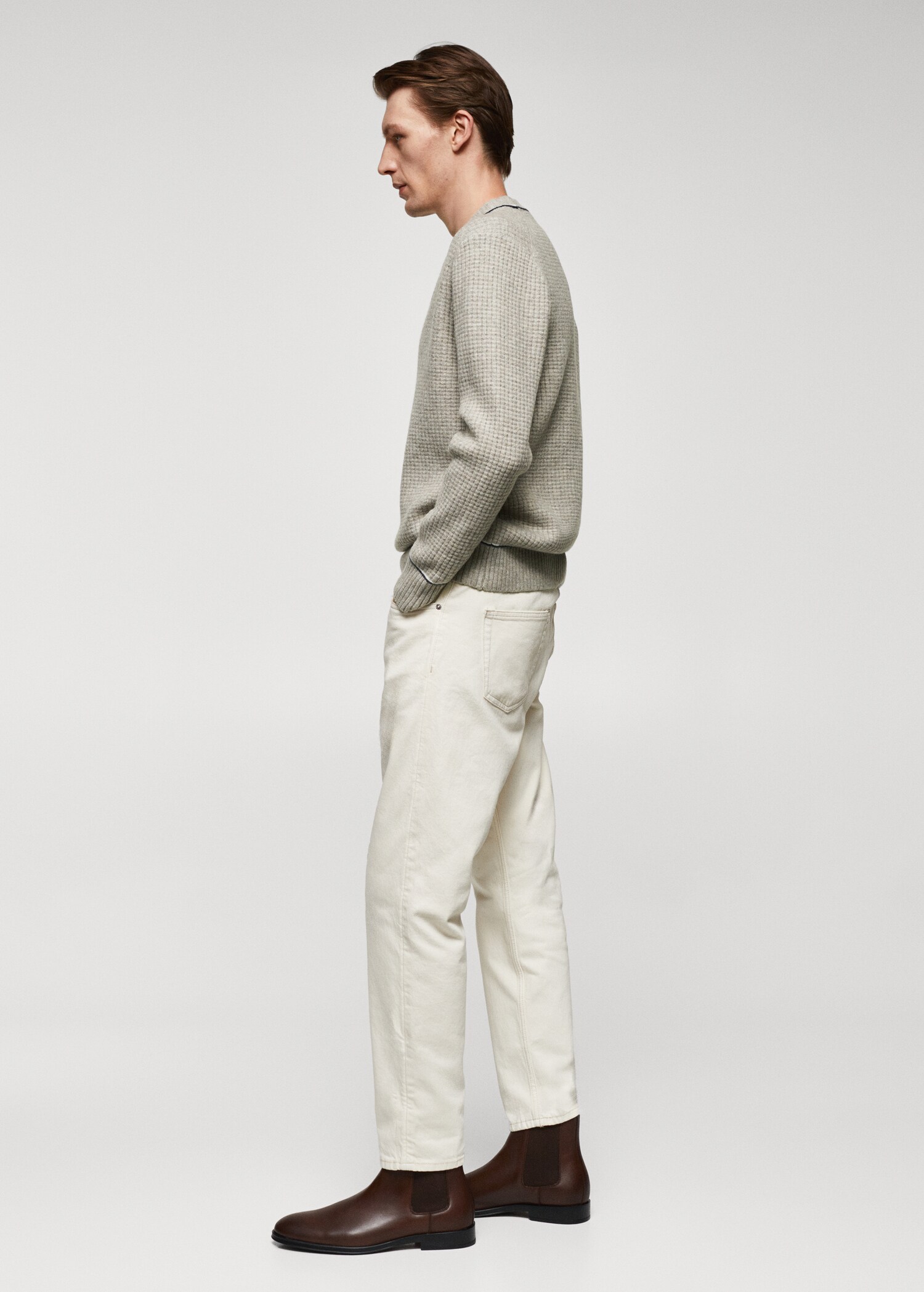 v neck gray sweater khaki pants