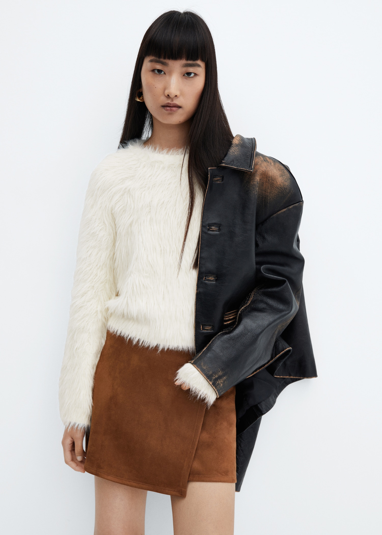Round-neck fur-effect sweater - Medium plane