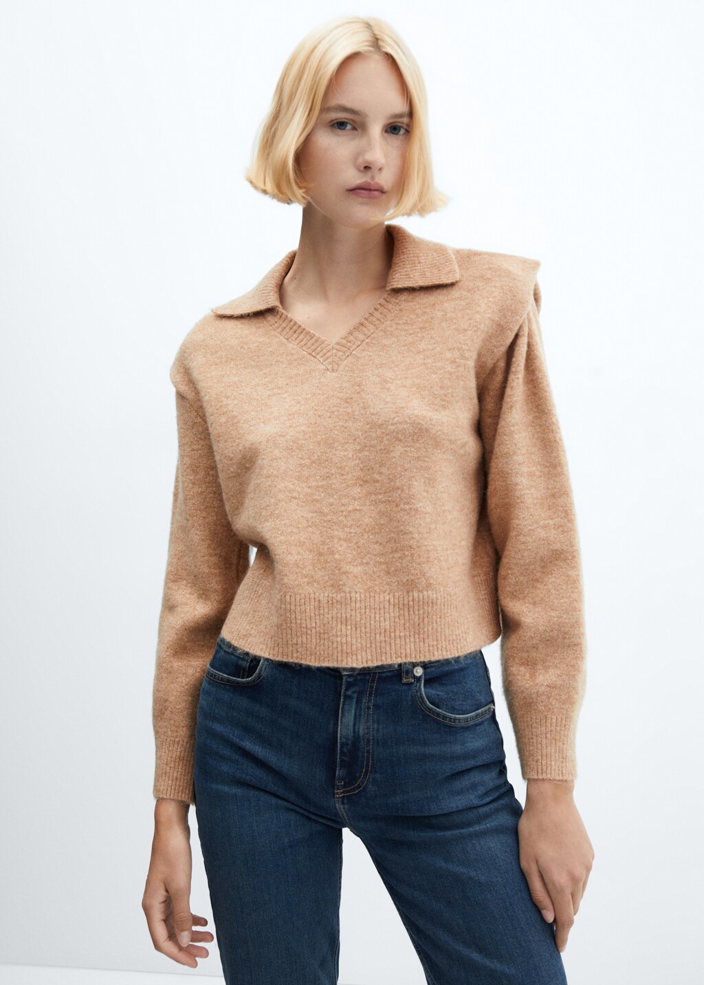 Polo-neck sweater with shoulder pads - Women | MANGO Montenegro