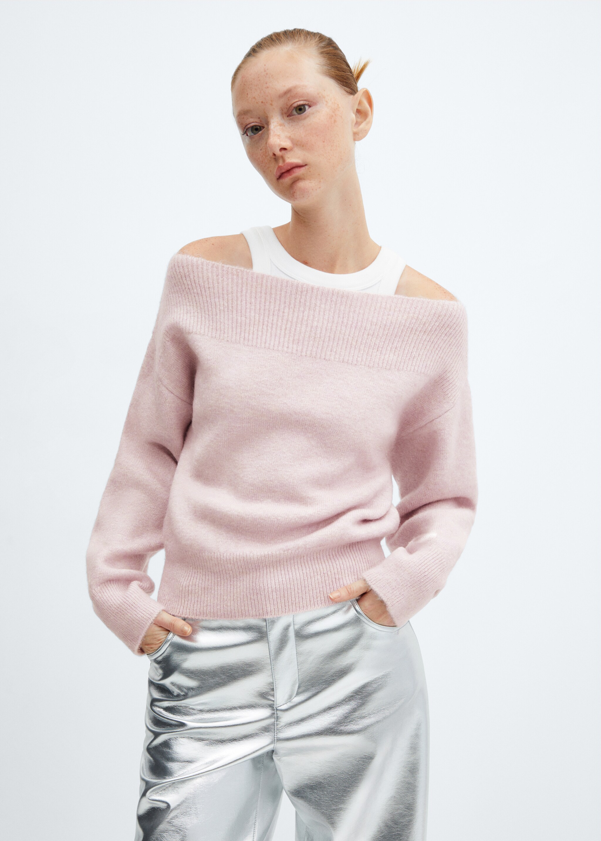Boat-neck knitted sweater - Medium plane