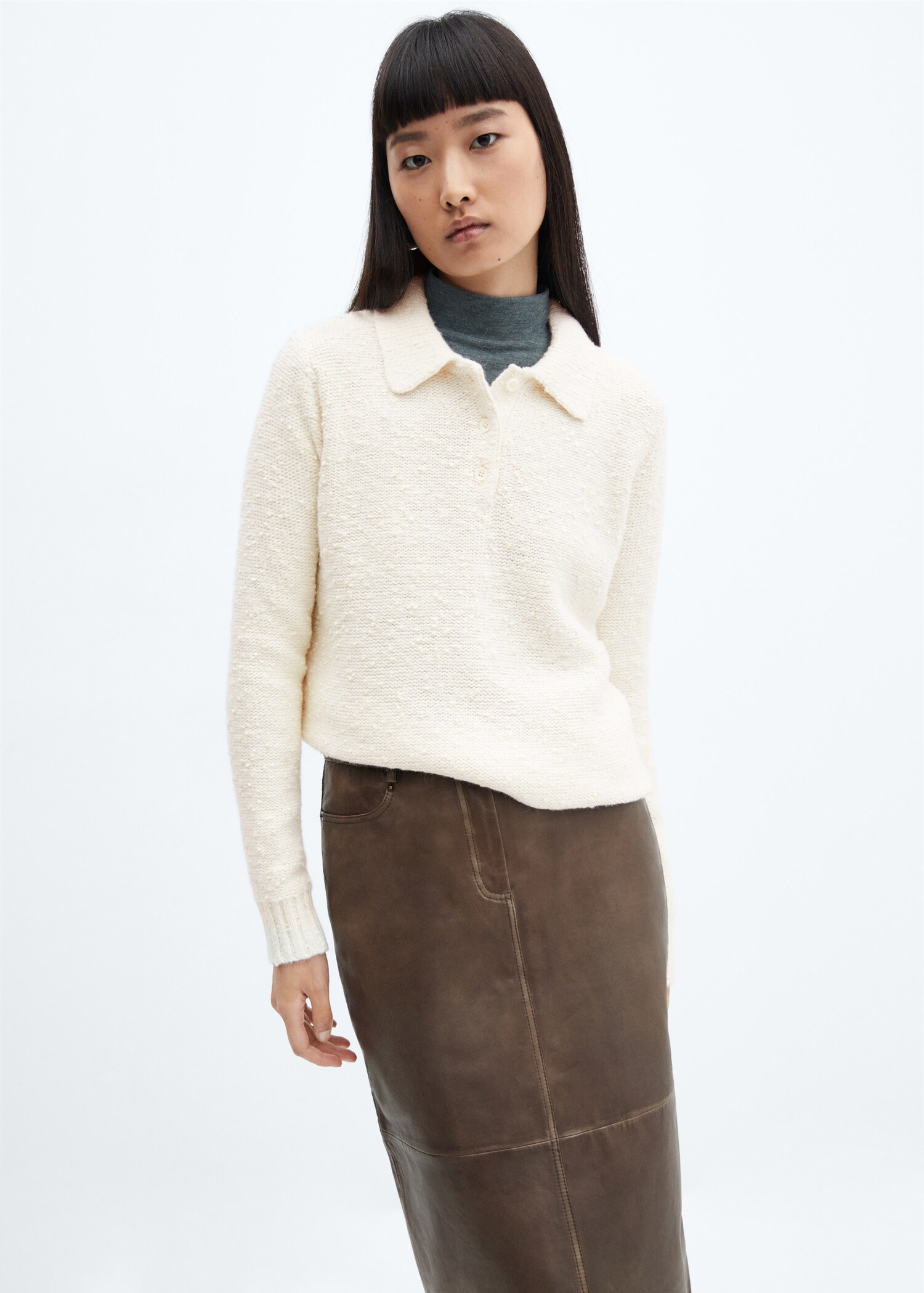 Jersey textura cuello polo - Plano medio