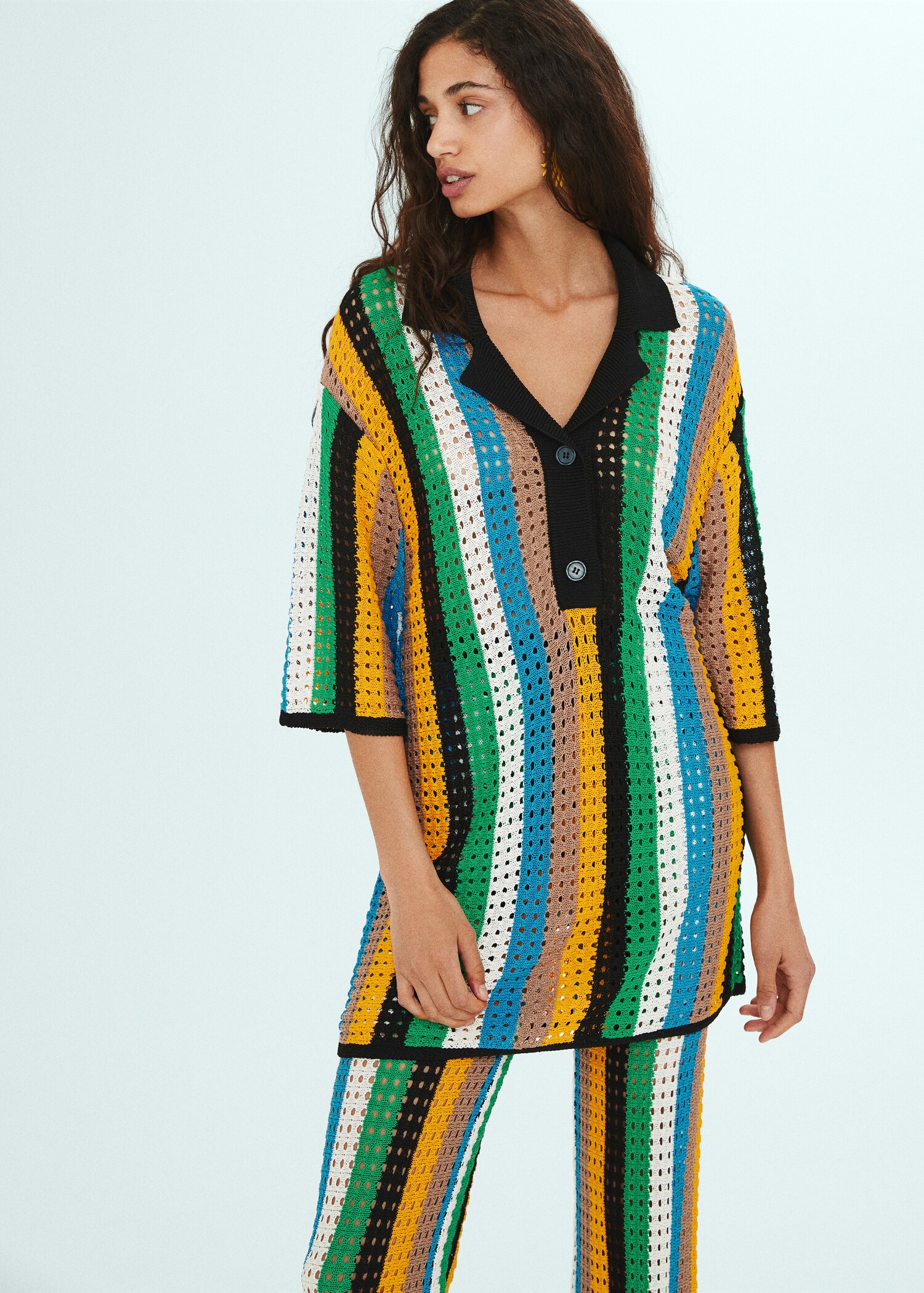 Oversized openwork knitted polo shirt - Medium plane