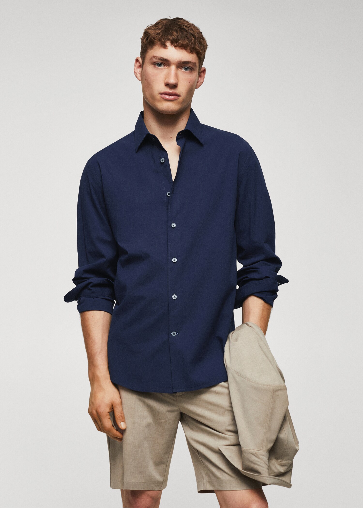 Camisa slim fit algodón seersucker - Plano medio