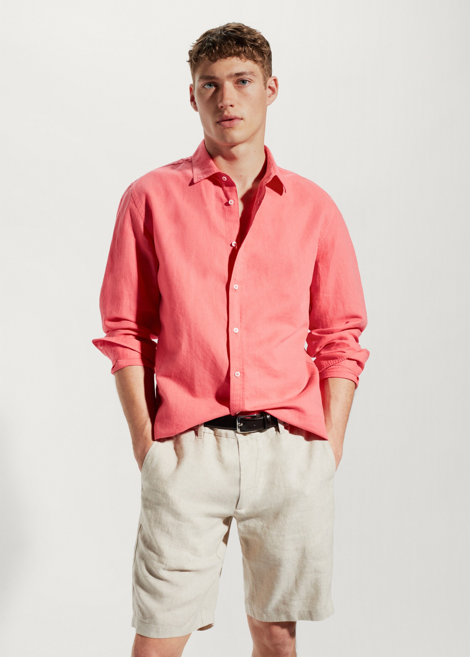 Camisa regular fit lino algodón - Plano medio